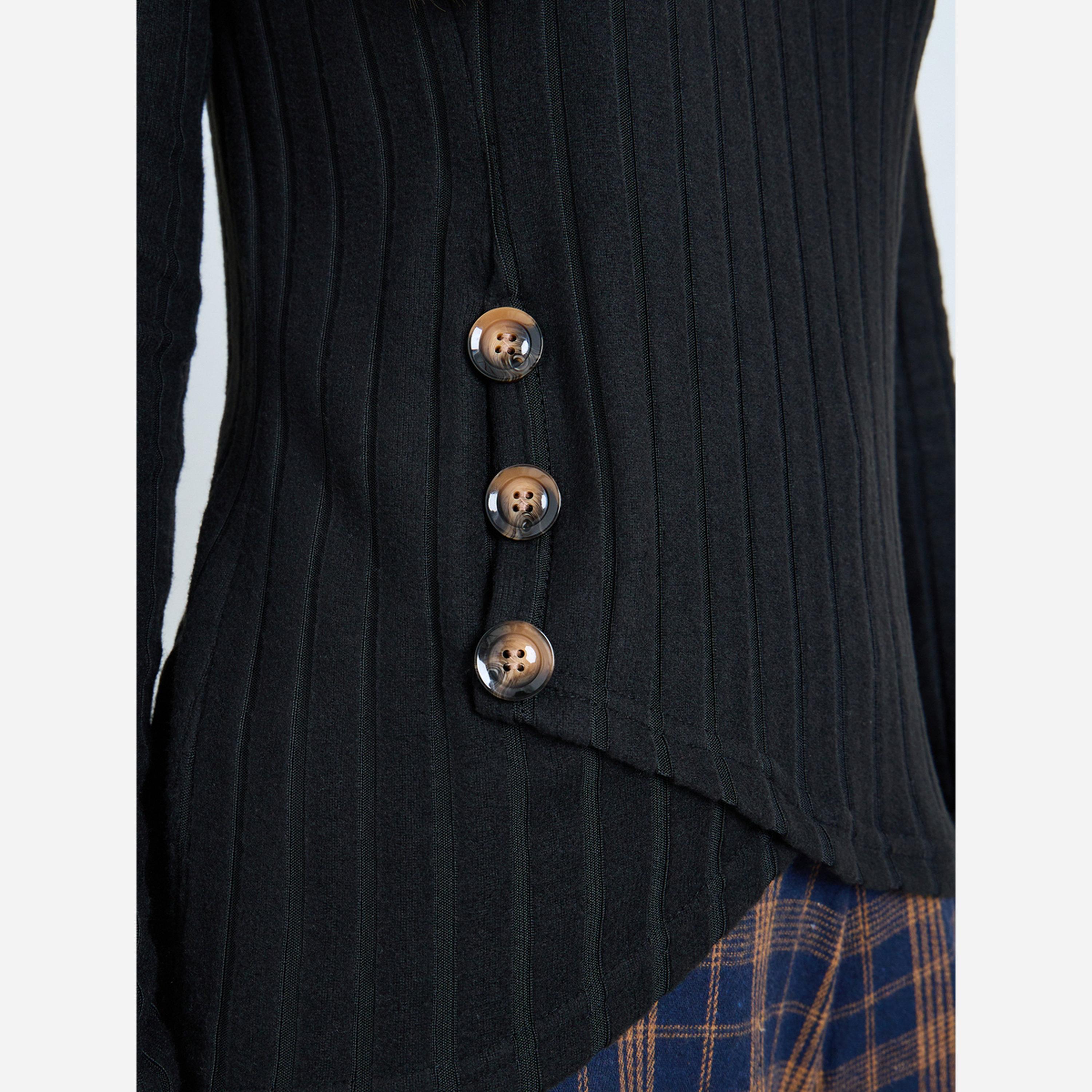 Take Two Black Ribbed Knit Top with Button Detail-women-clothing-shirtsandblouses-blouses-image-3