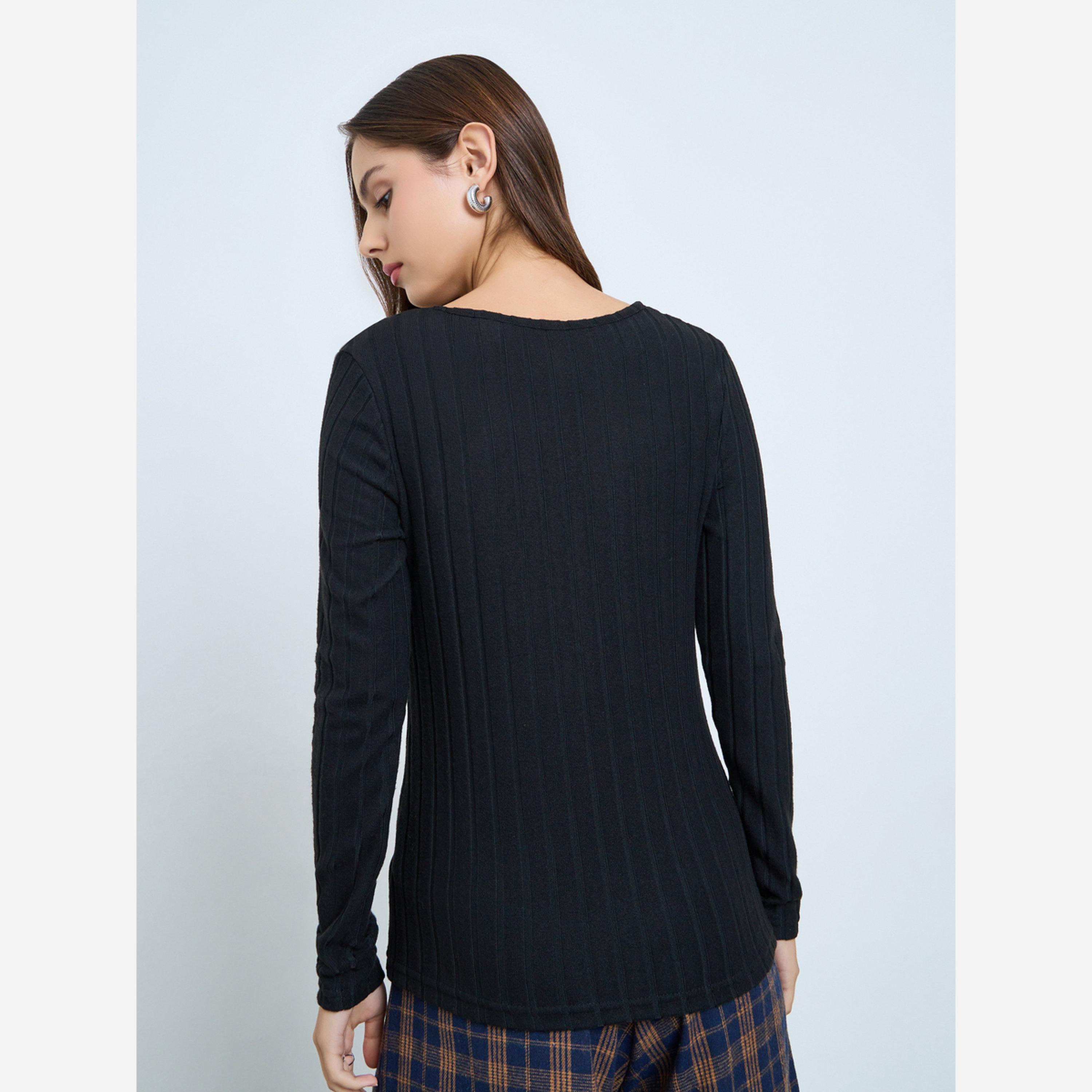 Take Two Black Ribbed Knit Top with Button Detail-women-clothing-shirtsandblouses-blouses-image-4