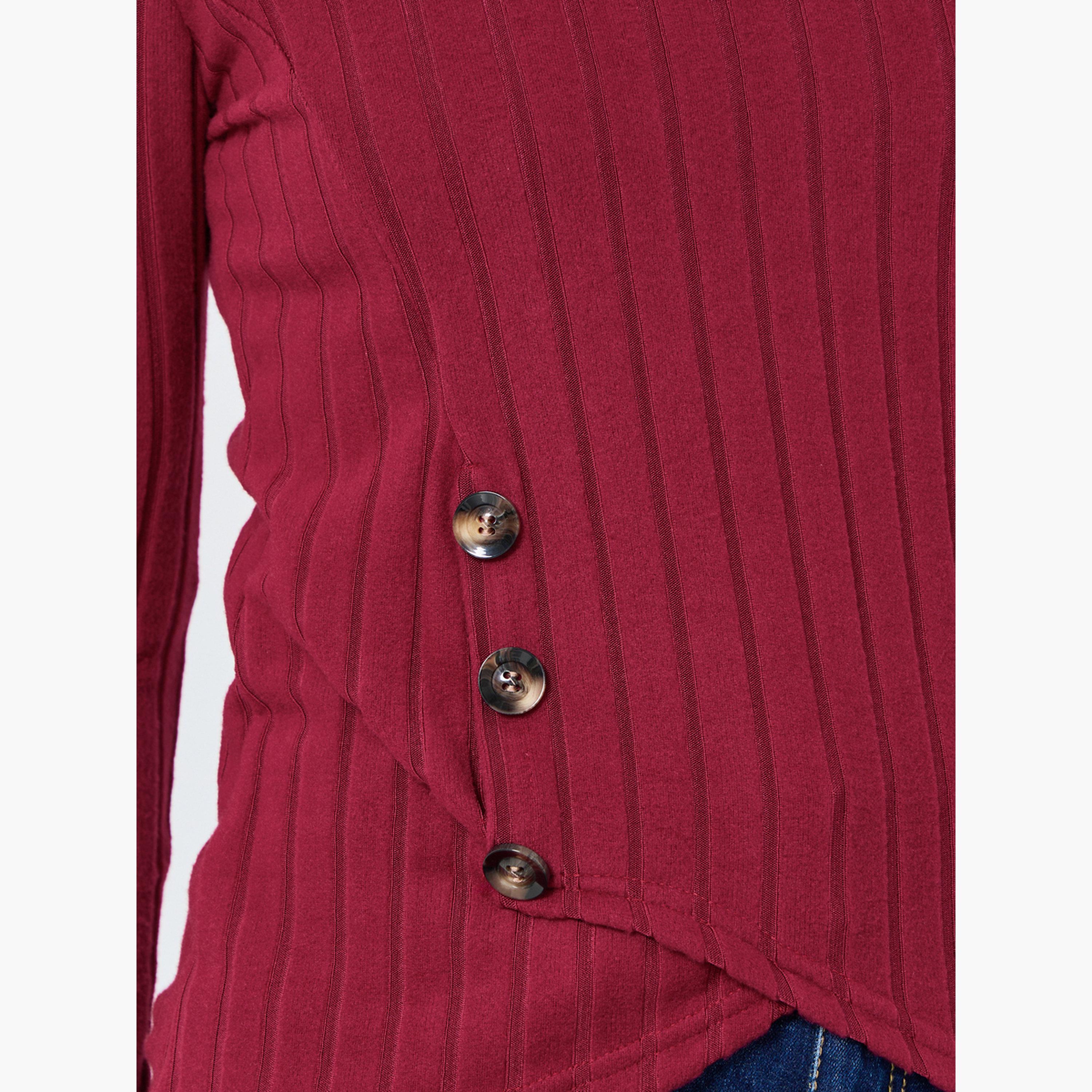 بلوزة مضلعة بتفاصيل أزرار-women-clothing-shirtsandblouses-blouses-image-3