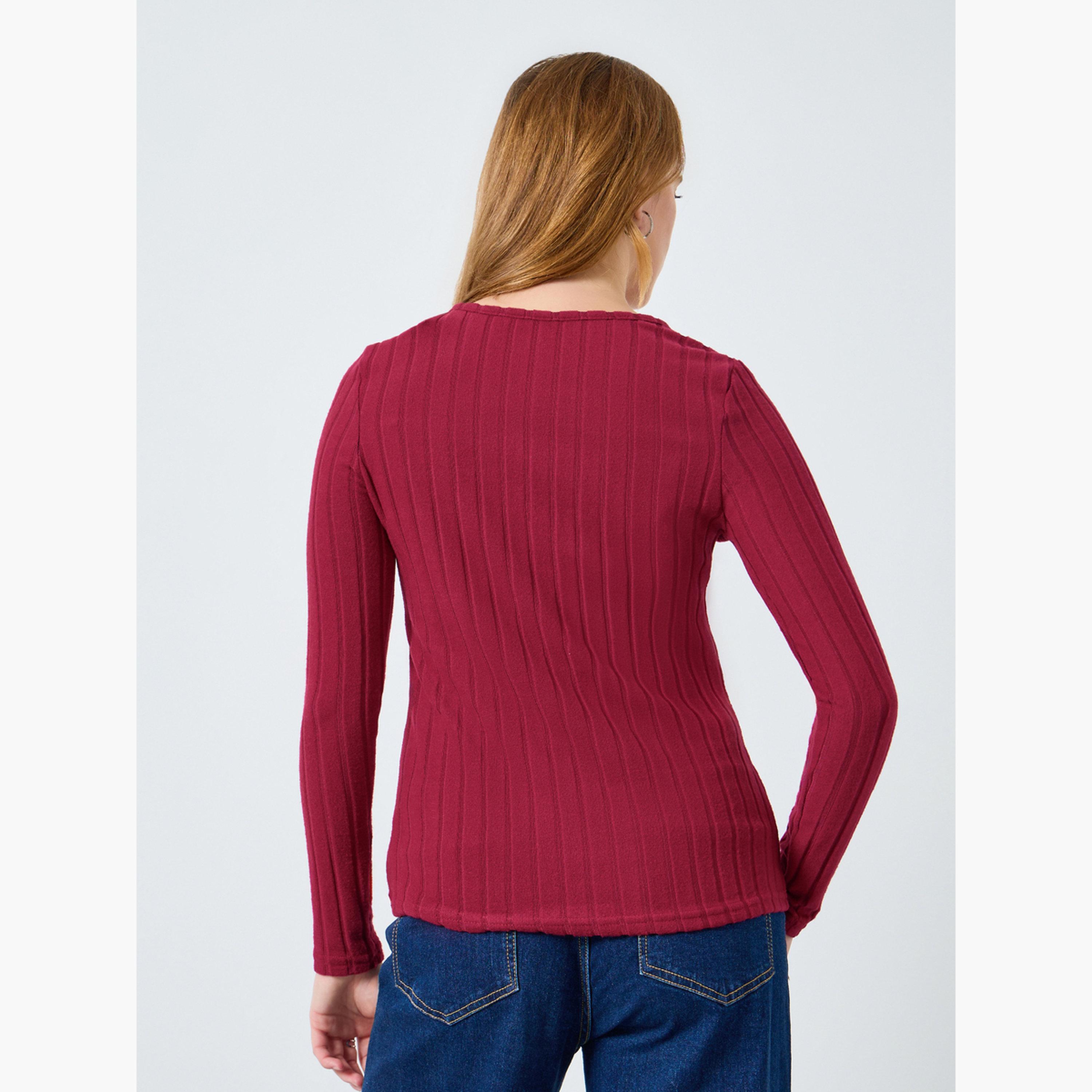 بلوزة مضلعة بتفاصيل أزرار-women-clothing-shirtsandblouses-blouses-image-4