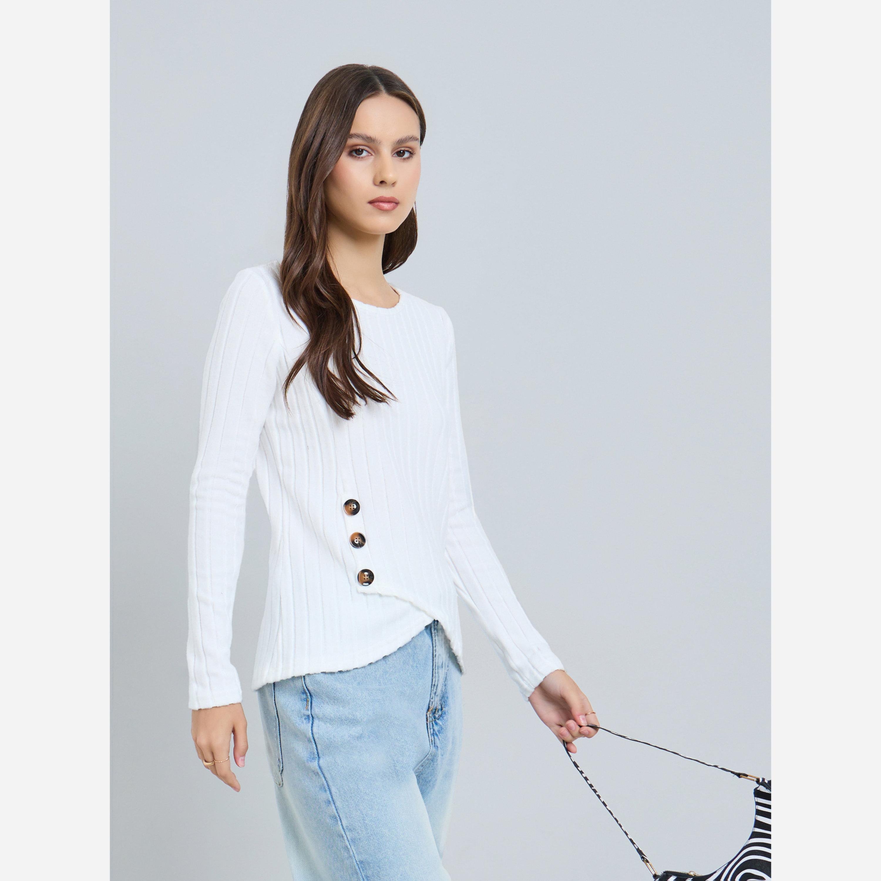 تيك تو - بلوزة لون أبيض وأزرار جانبية-women-clothing-shirtsandblouses-blouses-image-1