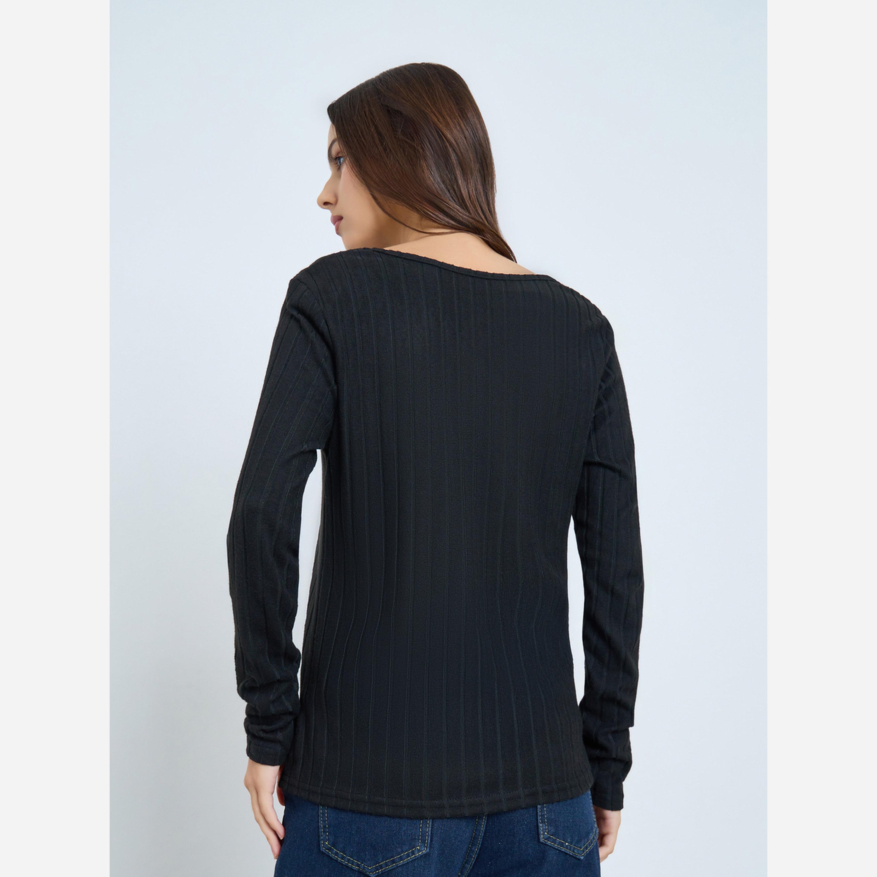 Take Two Black Ribbed V-Neck Long Sleeve Top-women-clothing-shirtsandblouses-blouses-image-5