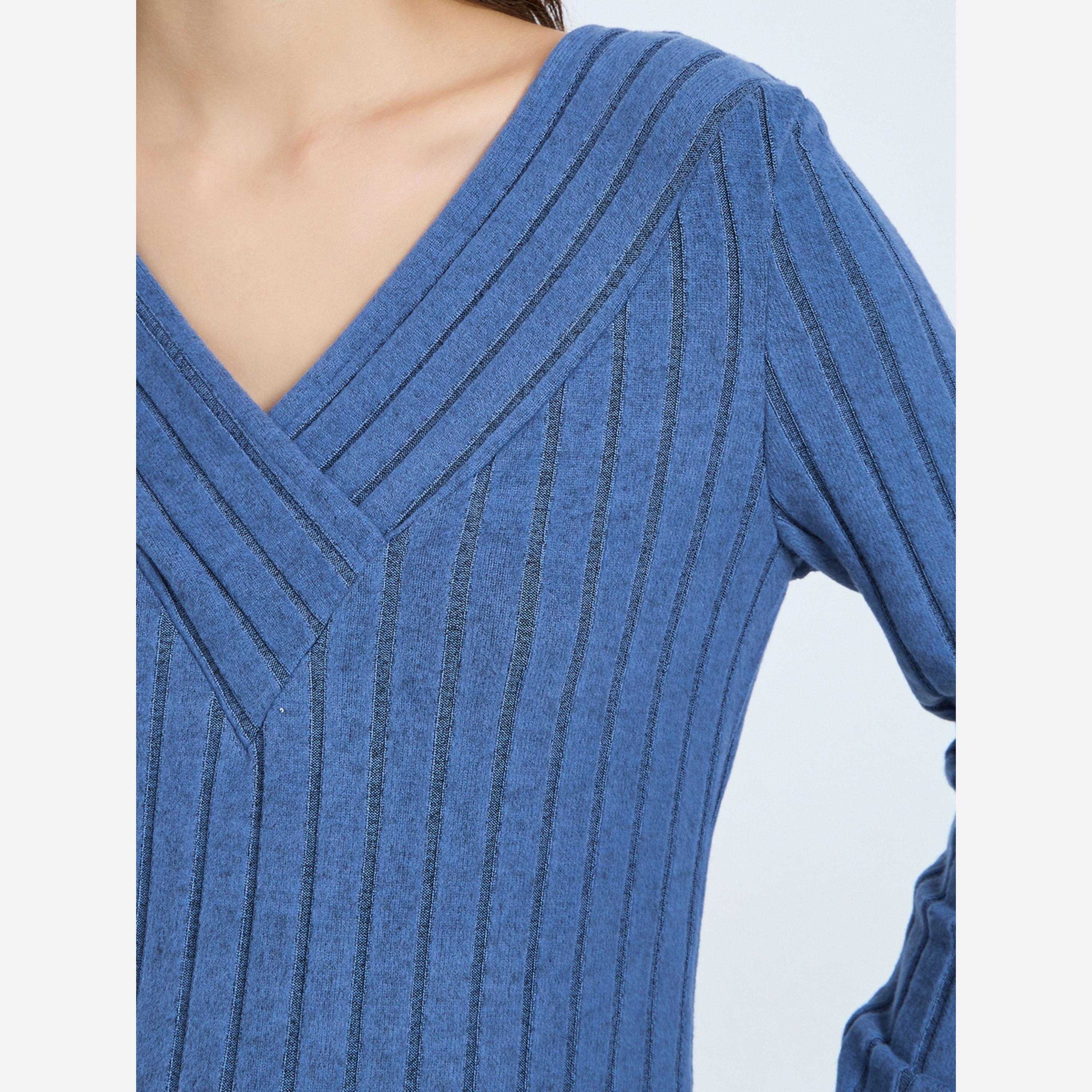 Take Two Women Blue V-Neck Long Sleeve Ribbed Top-women-clothing-shirtsandblouses-blouses-image-4