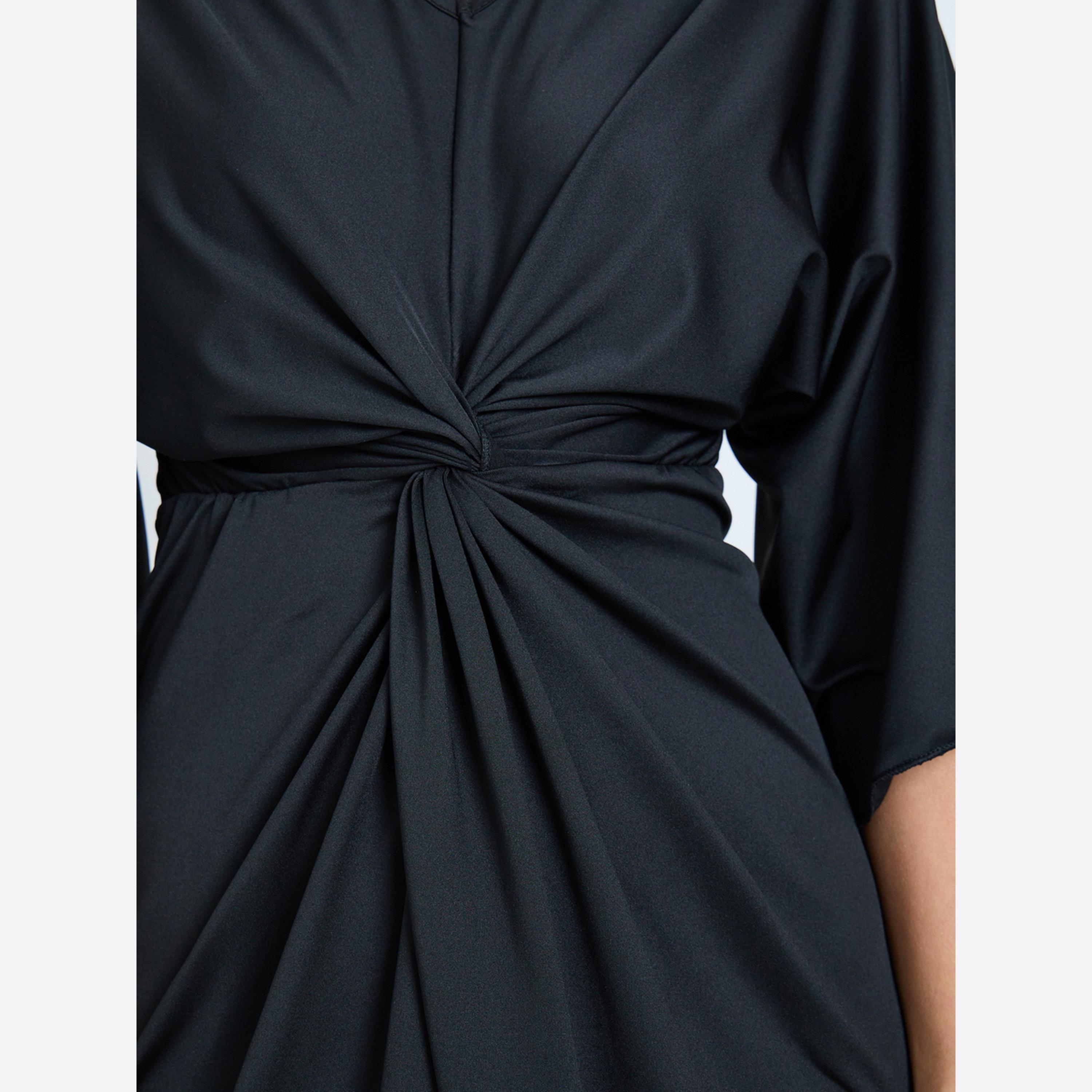 تيك تو - فستان متوسط الطول لون أسود بطيات-women-clothing-dresses-image-3