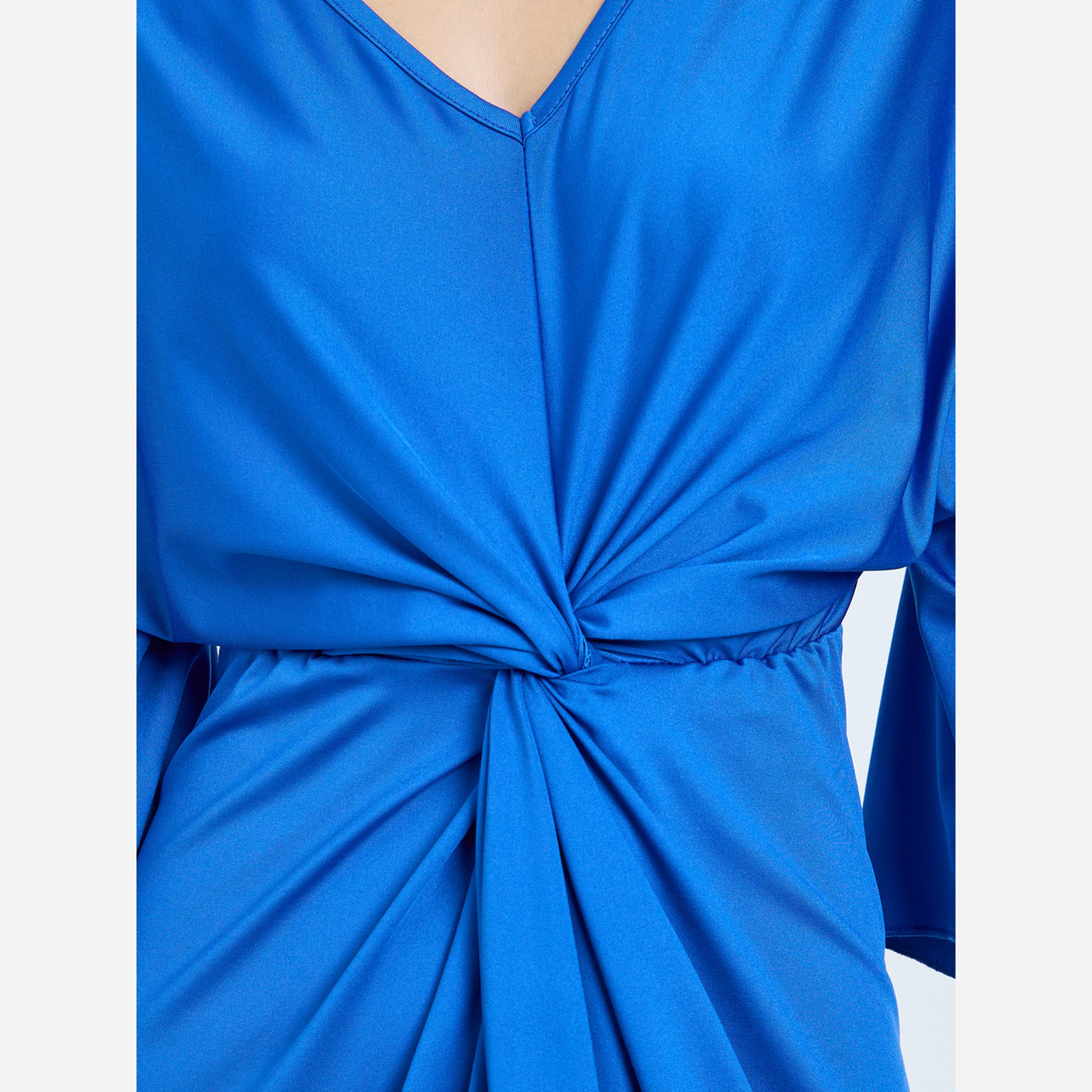 تيك تو - فستان متوسط الطول لون أزرق بطيات-women-clothing-dresses-image-3