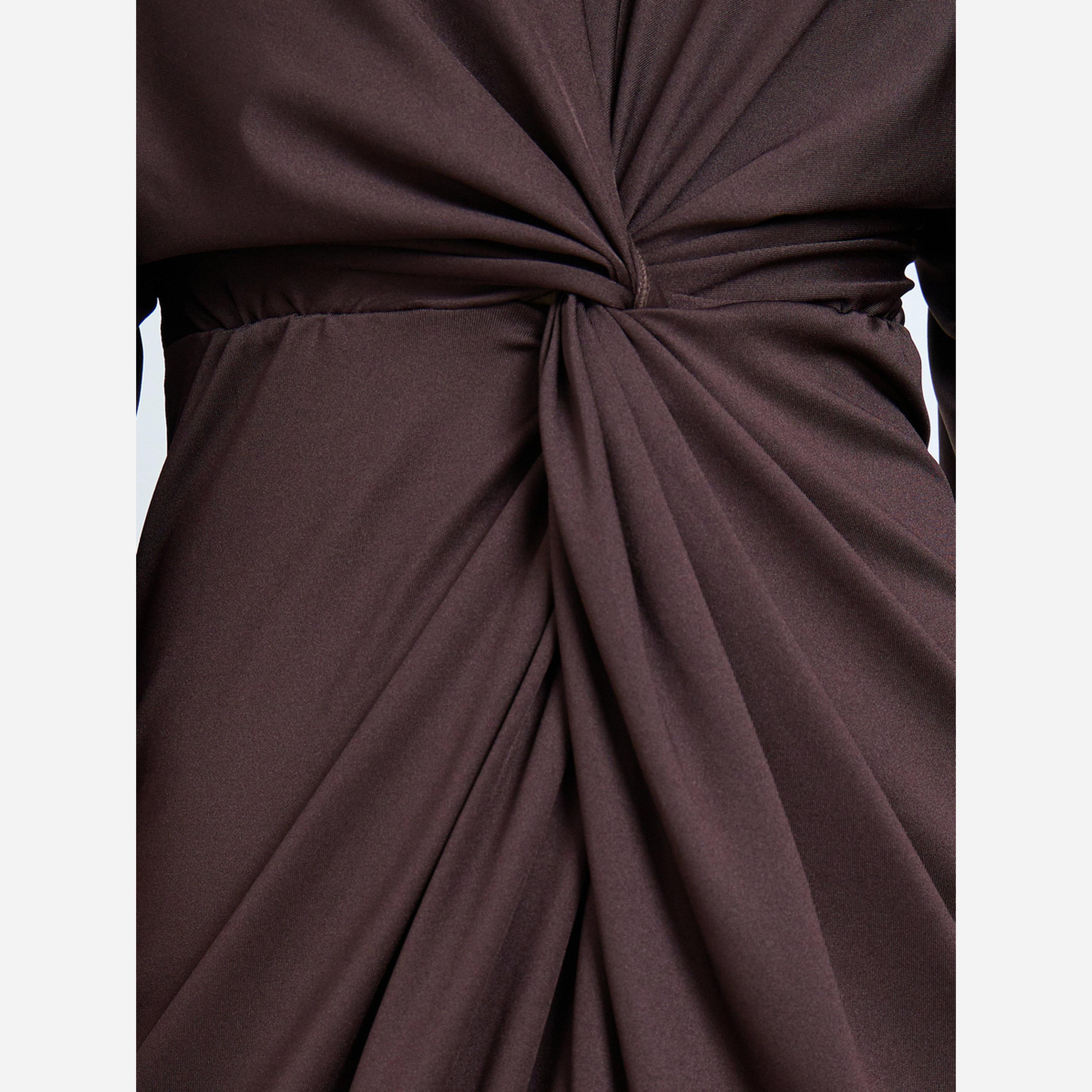 تيك تو - فستان متوسط الطول لون بني بطيات-women-clothing-dresses-image-3