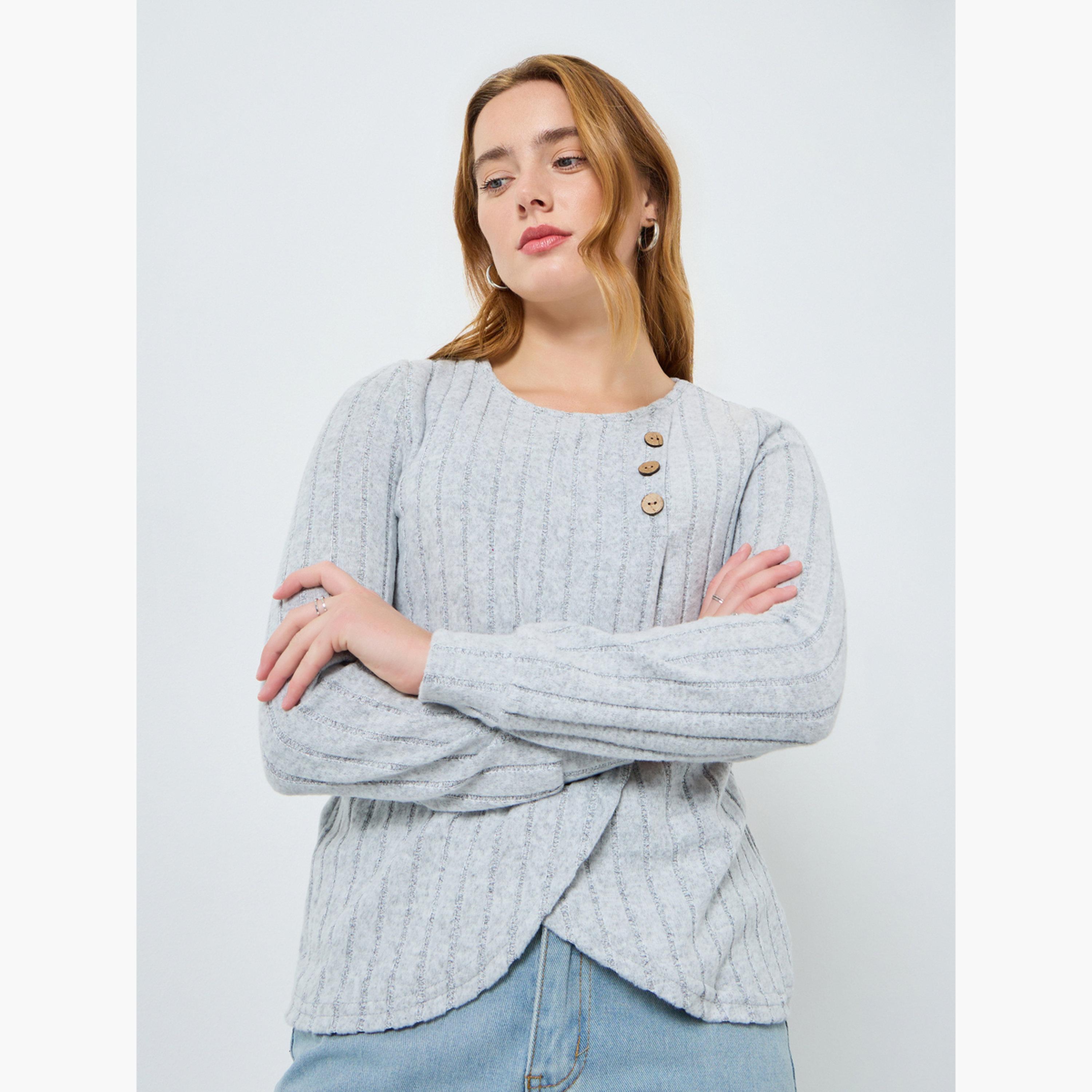 Take Two Women Grey Button Side Detail Ribbed Top-women-clothing-shirtsandblouses-blouses-image-1