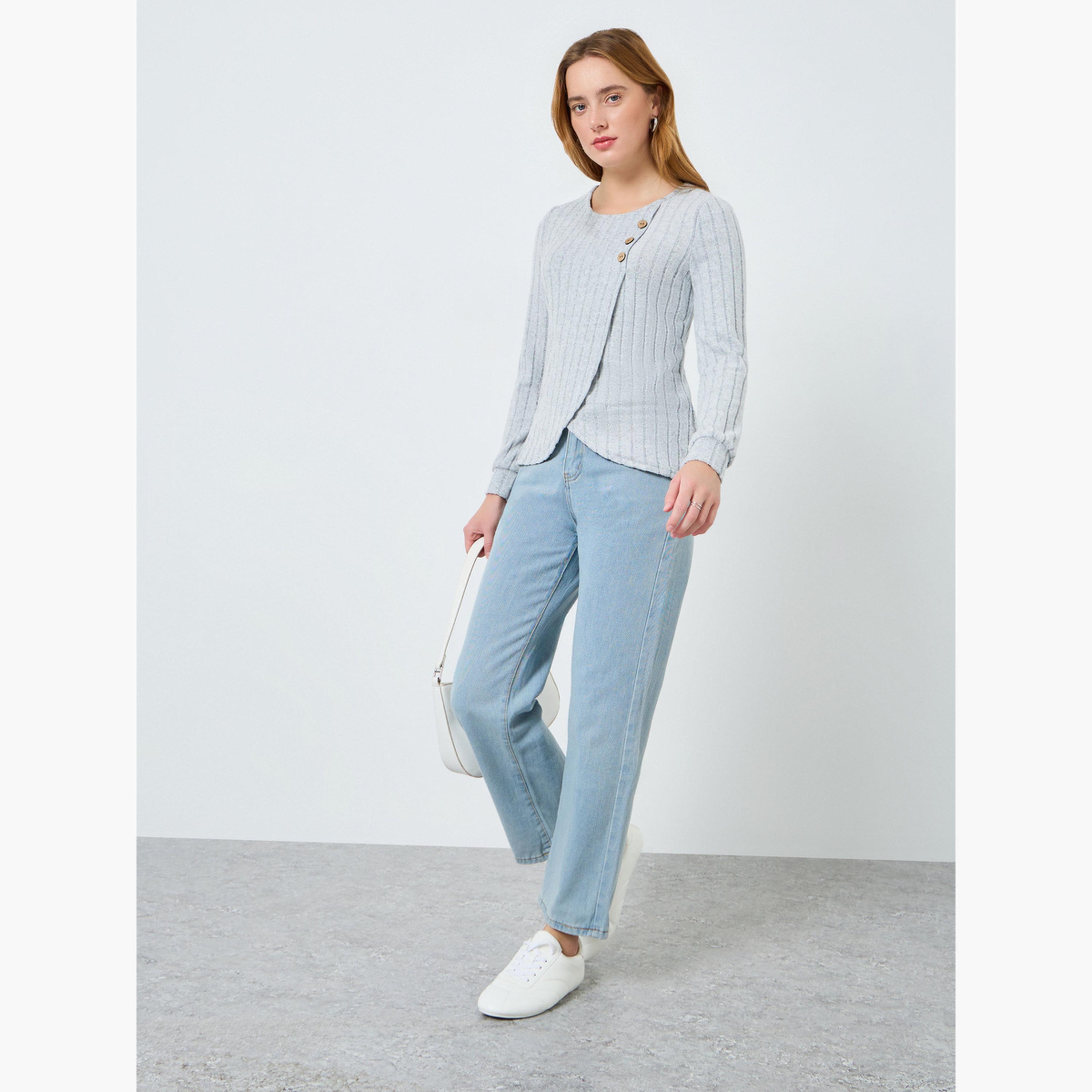 Take Two Women Grey Button Side Detail Ribbed Top-women-clothing-shirtsandblouses-blouses-image-2