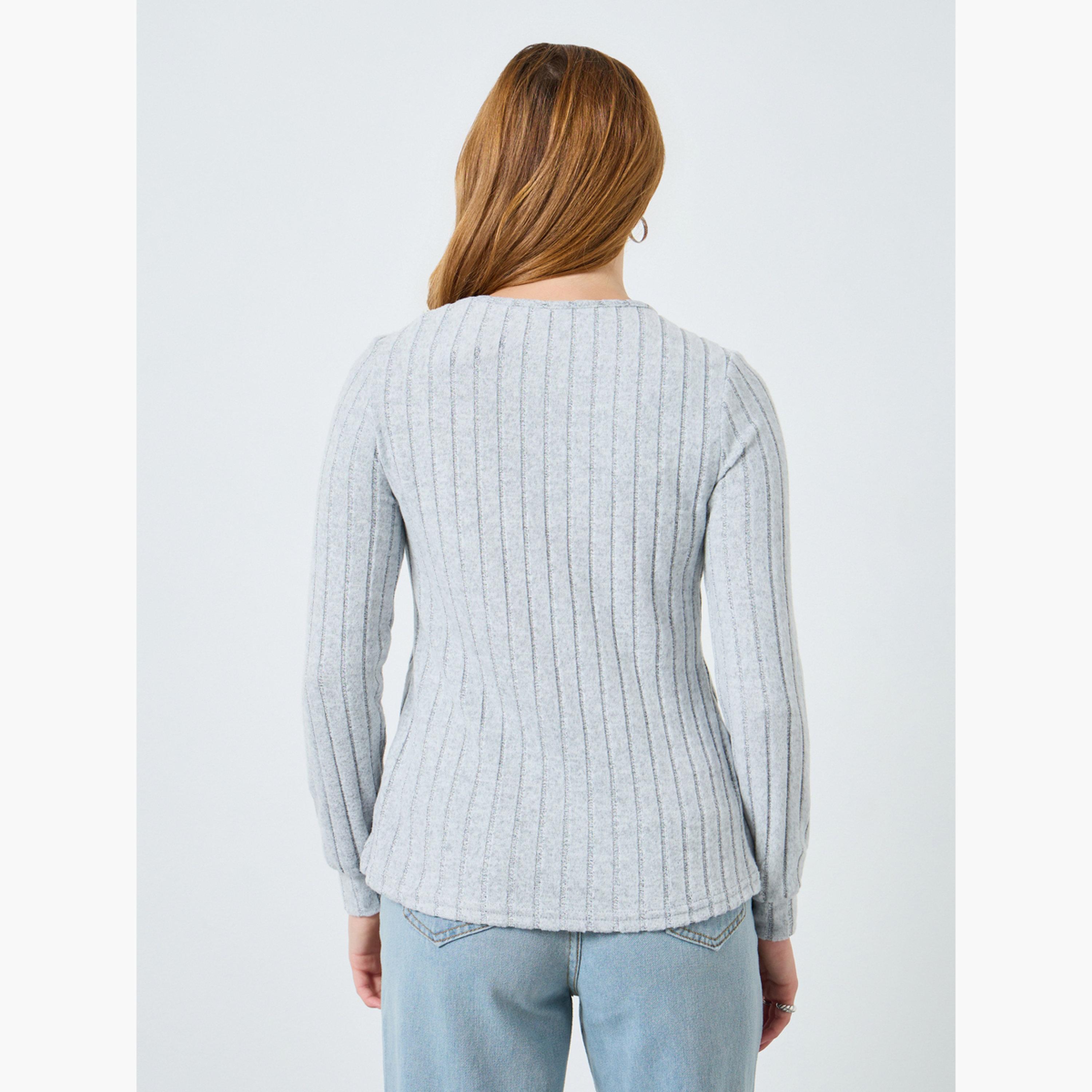 Take Two Women Grey Button Side Detail Ribbed Top-women-clothing-shirtsandblouses-blouses-image-4
