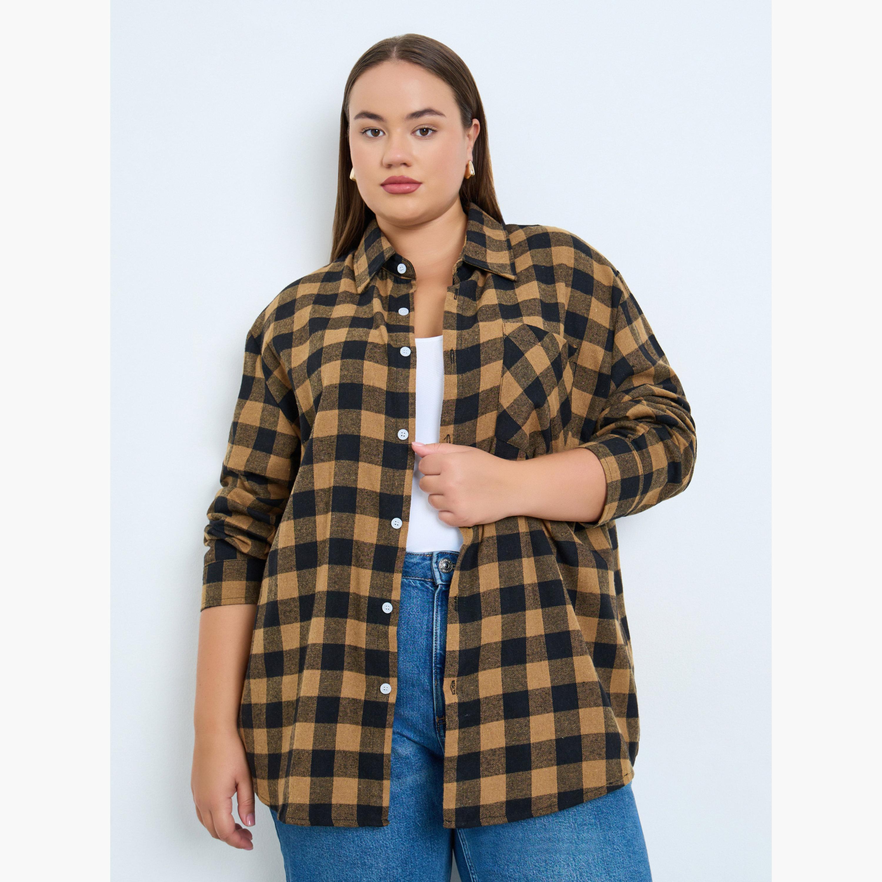 Styli Plus Size Plaid Flannel Oversized Shirt-women-clothing-shirtsandblouses-shirts-image-1