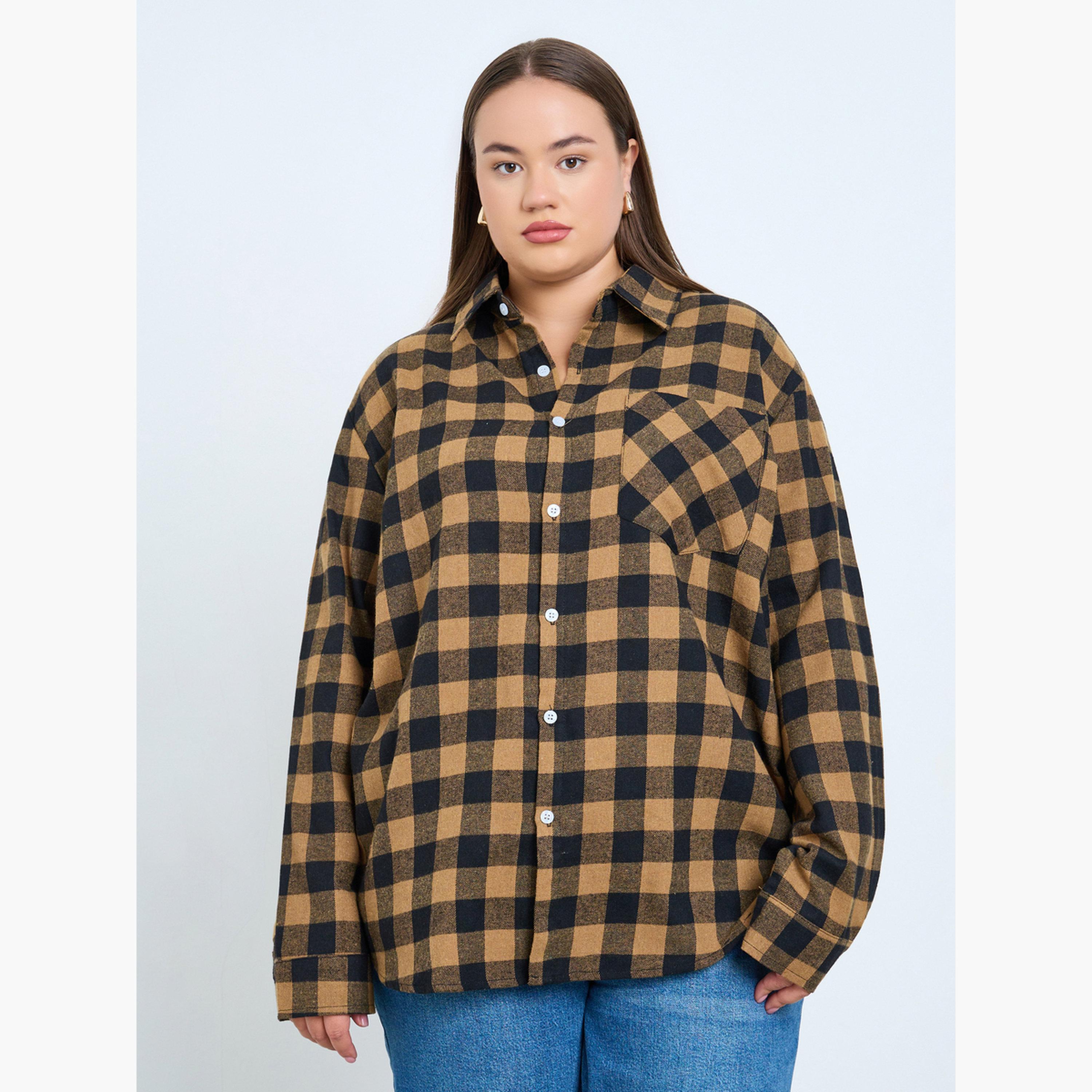 Styli Plus Size Plaid Flannel Oversized Shirt-women-clothing-shirtsandblouses-shirts-image-3