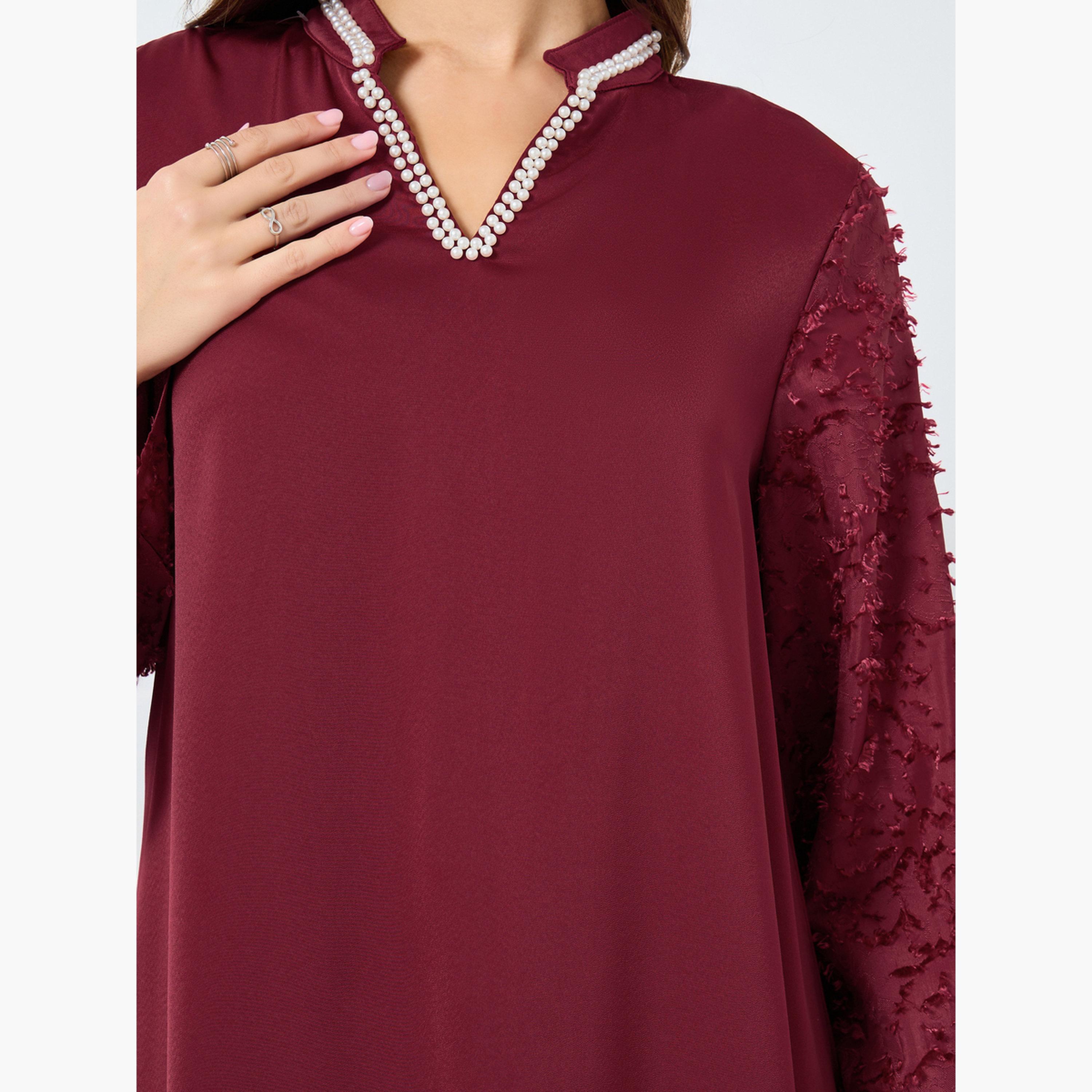 كينلي × ستايلي - جلابية برغندي مزينة باللؤلؤ الصناعي-women-arabicclothing-jalabiyas-image-3