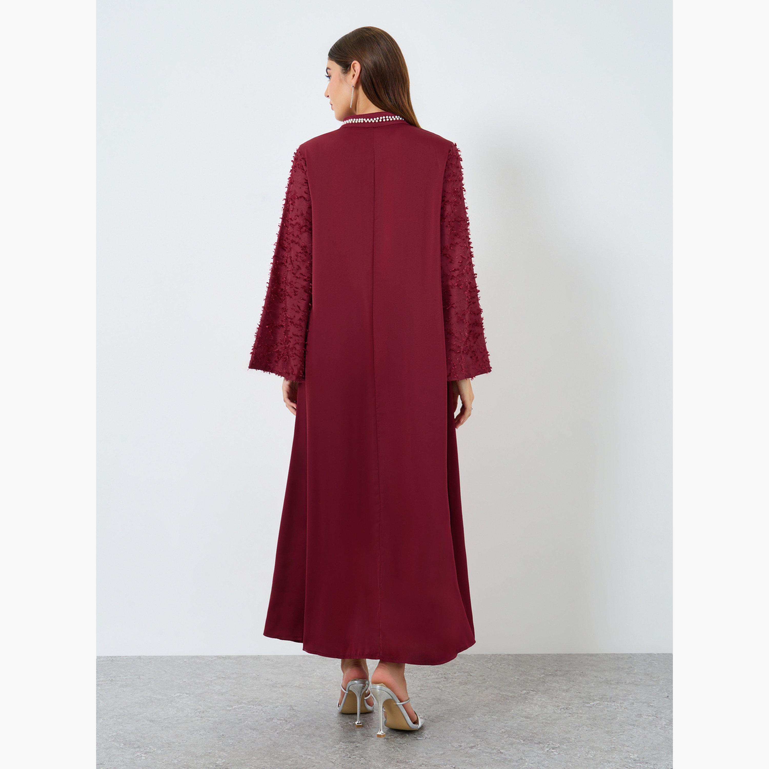 كينلي × ستايلي - جلابية برغندي مزينة باللؤلؤ الصناعي-women-arabicclothing-jalabiyas-image-4
