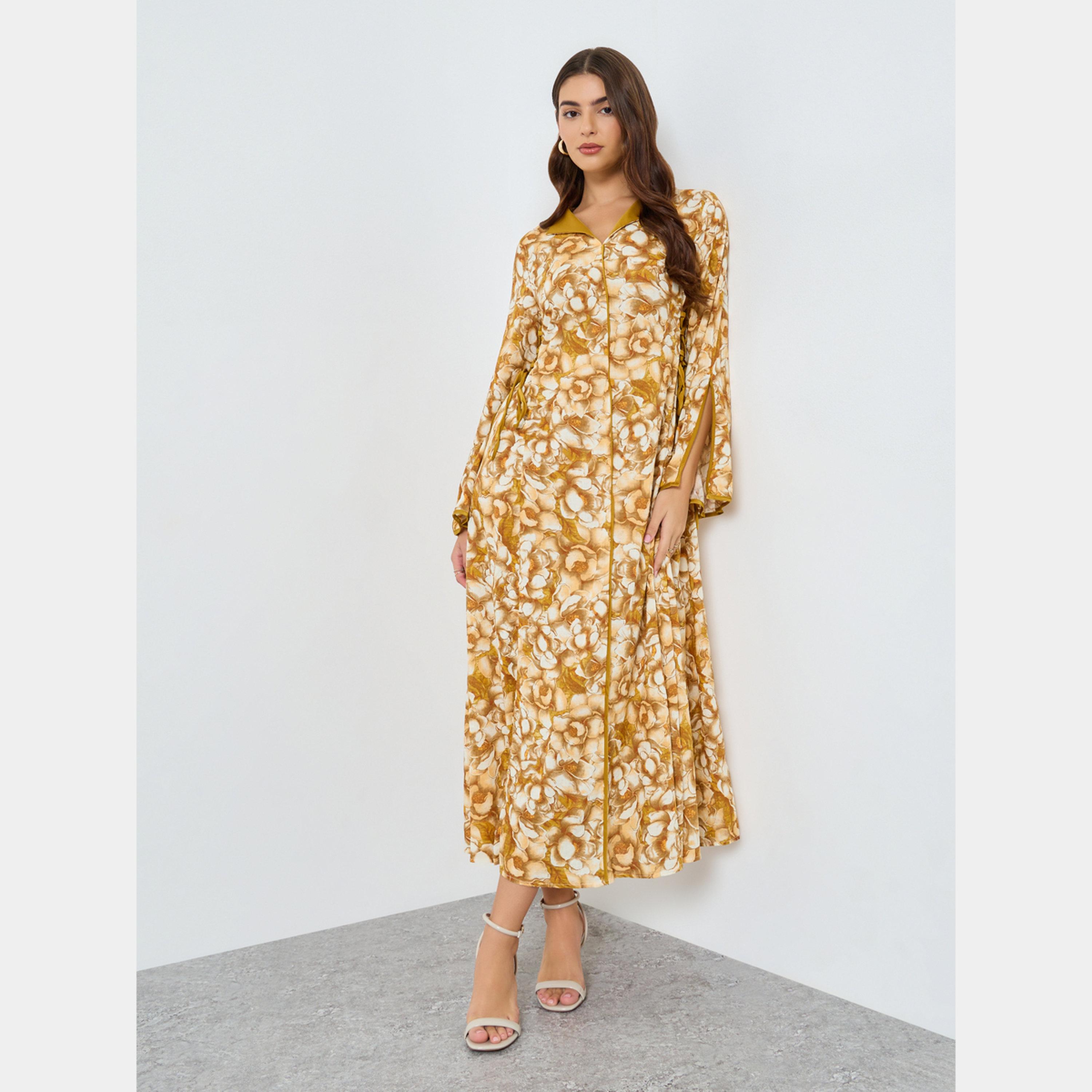 كينلي × ستايلي - فستان ماكسي نسائي بأكمام طويلة رقبة حرف V مطبوع بالكامل-women-clothing-dresses-image-1