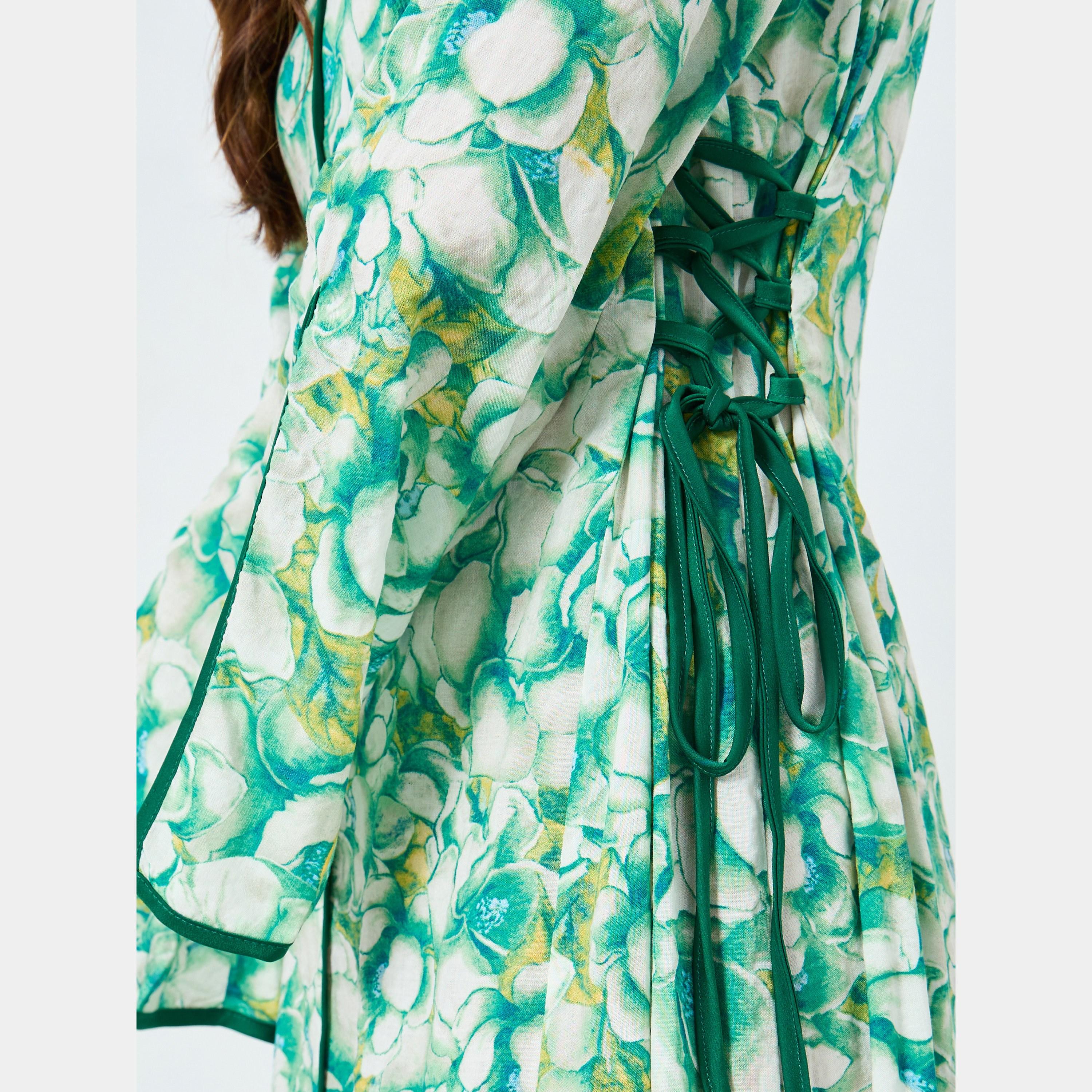 Keenly X Styli All-Over Printed V-Neck Split Long Sleeves Women's Maxi Dress-women-clothing-dresses-image-4