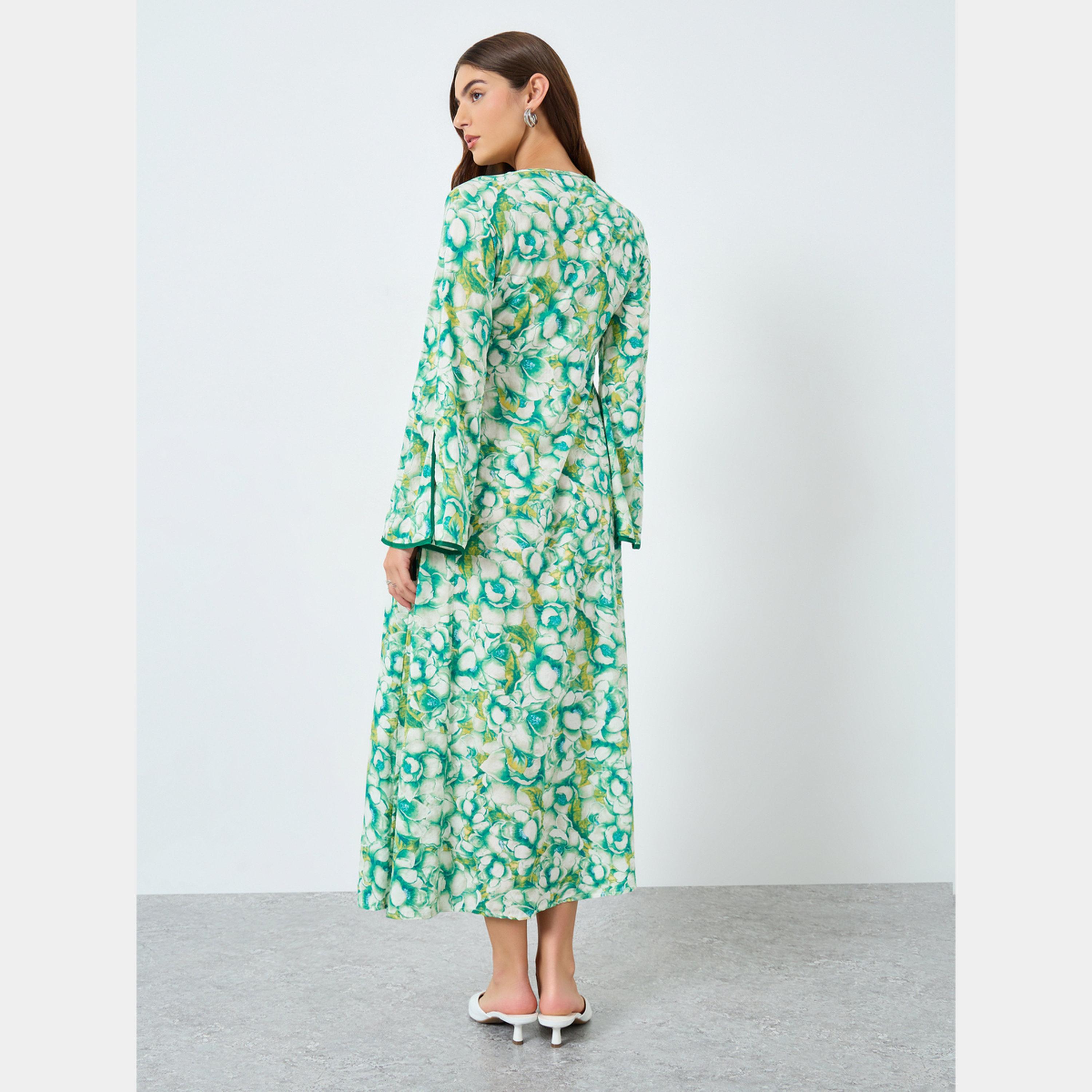 كينلي × ستايلي - فستان ماكسي نسائي بأكمام طويلة رقبة حرف V مطبوع بالكامل-women-clothing-dresses-image-5