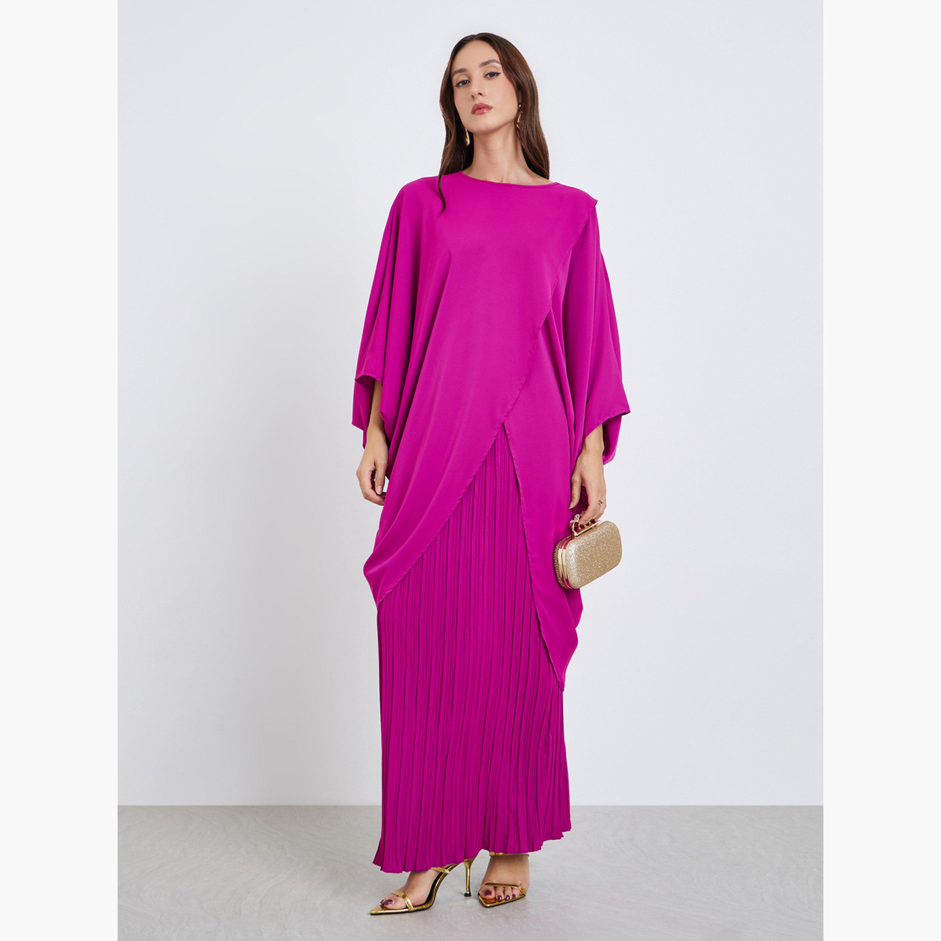 طقم بلوزة لف أمامية وتنورة بليسيه-women-clothing-coordsets-image-1