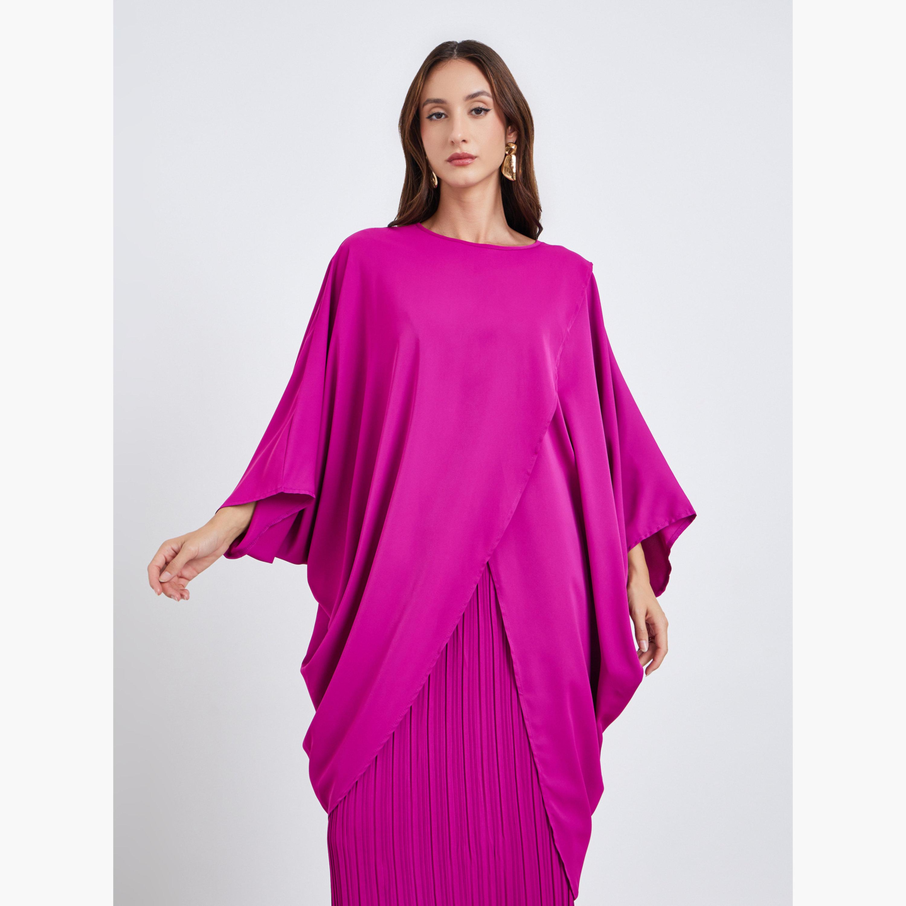 طقم بلوزة لف أمامية وتنورة بليسيه-women-clothing-coordsets-image-2
