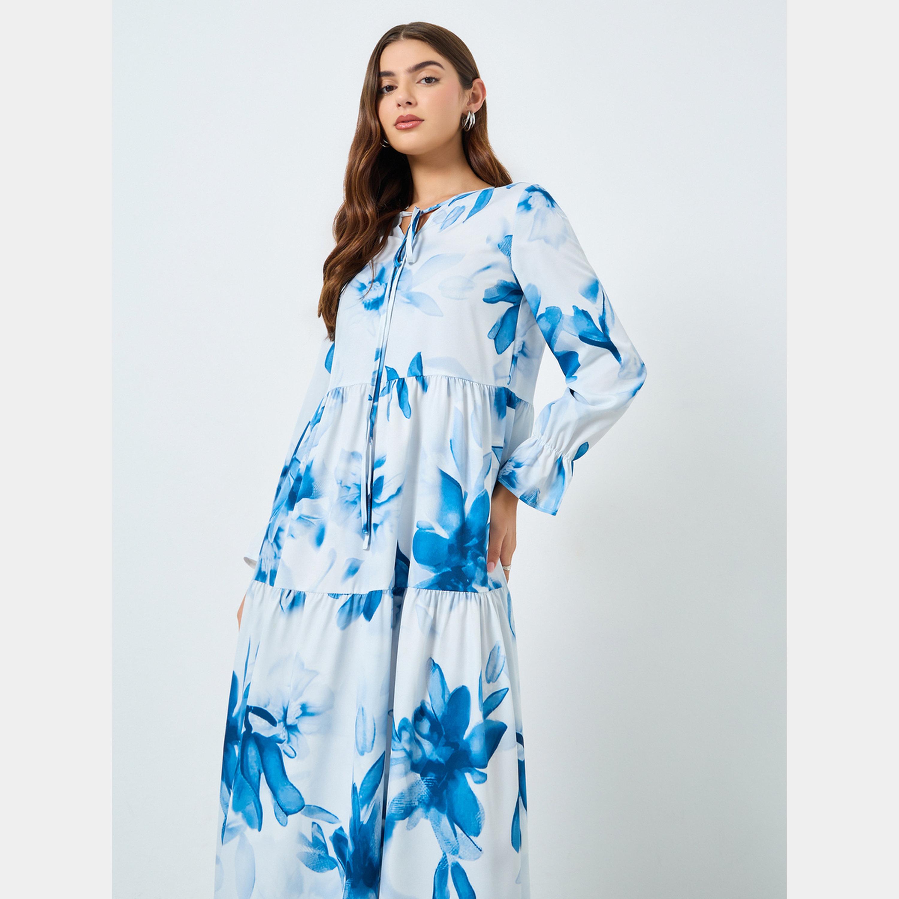كينلي × ستايلي - فستان نسائي متوسط ​​الطول بأكمام طويلة وياقة مربوطة طباعة زهور-women-clothing-dresses-image-3