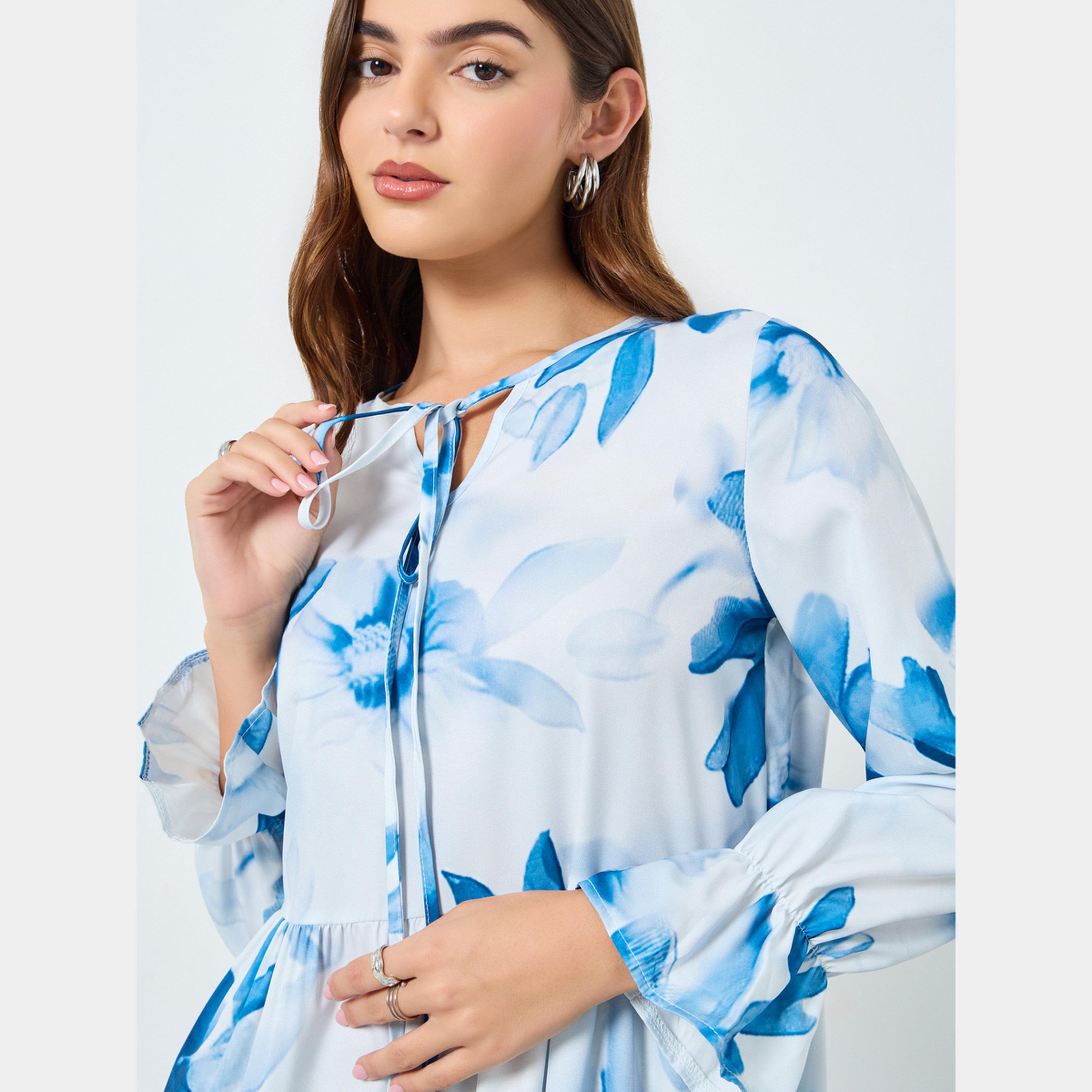 كينلي × ستايلي - فستان نسائي متوسط ​​الطول بأكمام طويلة وياقة مربوطة طباعة زهور-women-clothing-dresses-image-4
