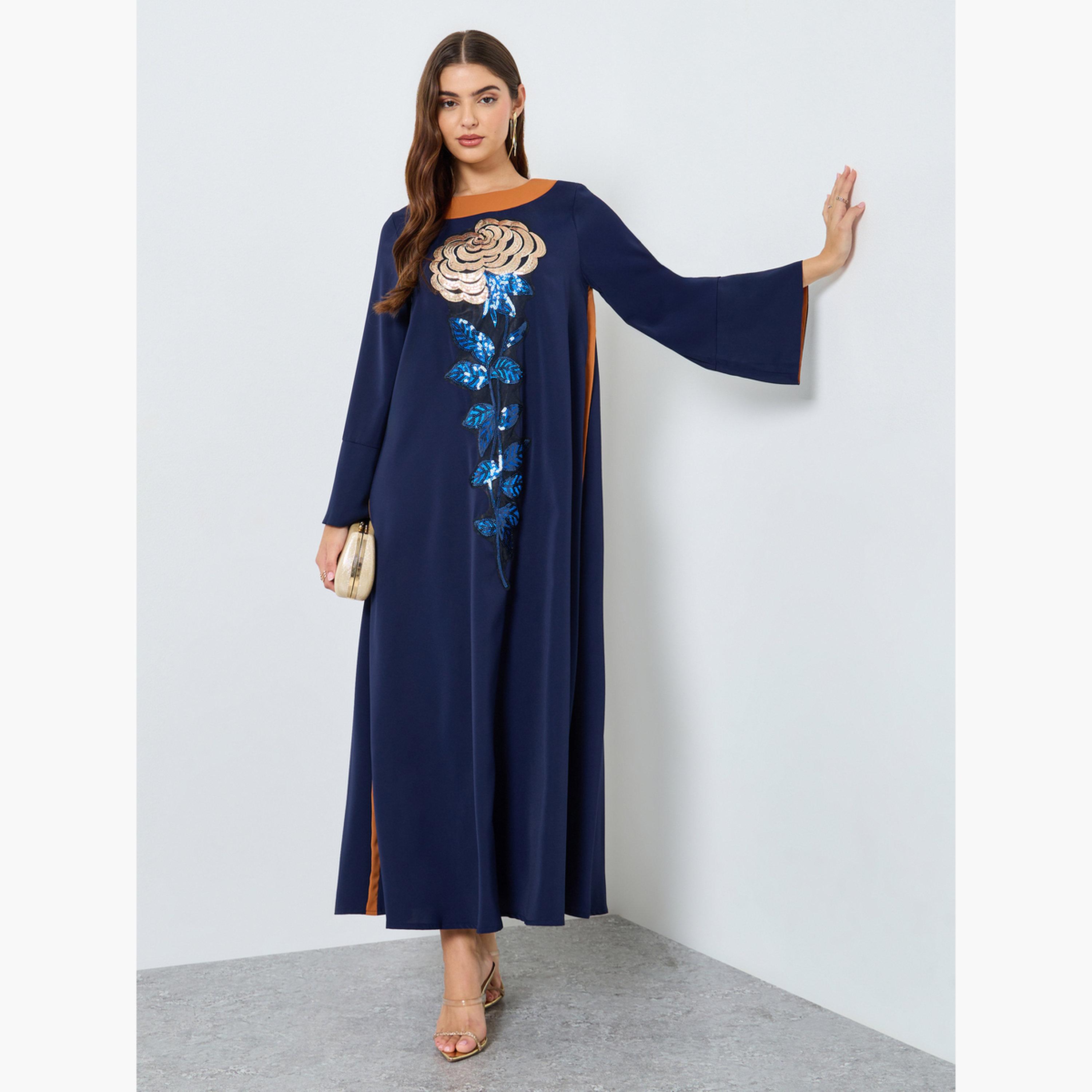 Keenly X Styli Sequin Embellished Long Sleeve Jalabiya-women-arabicclothing-jalabiyas-image-1