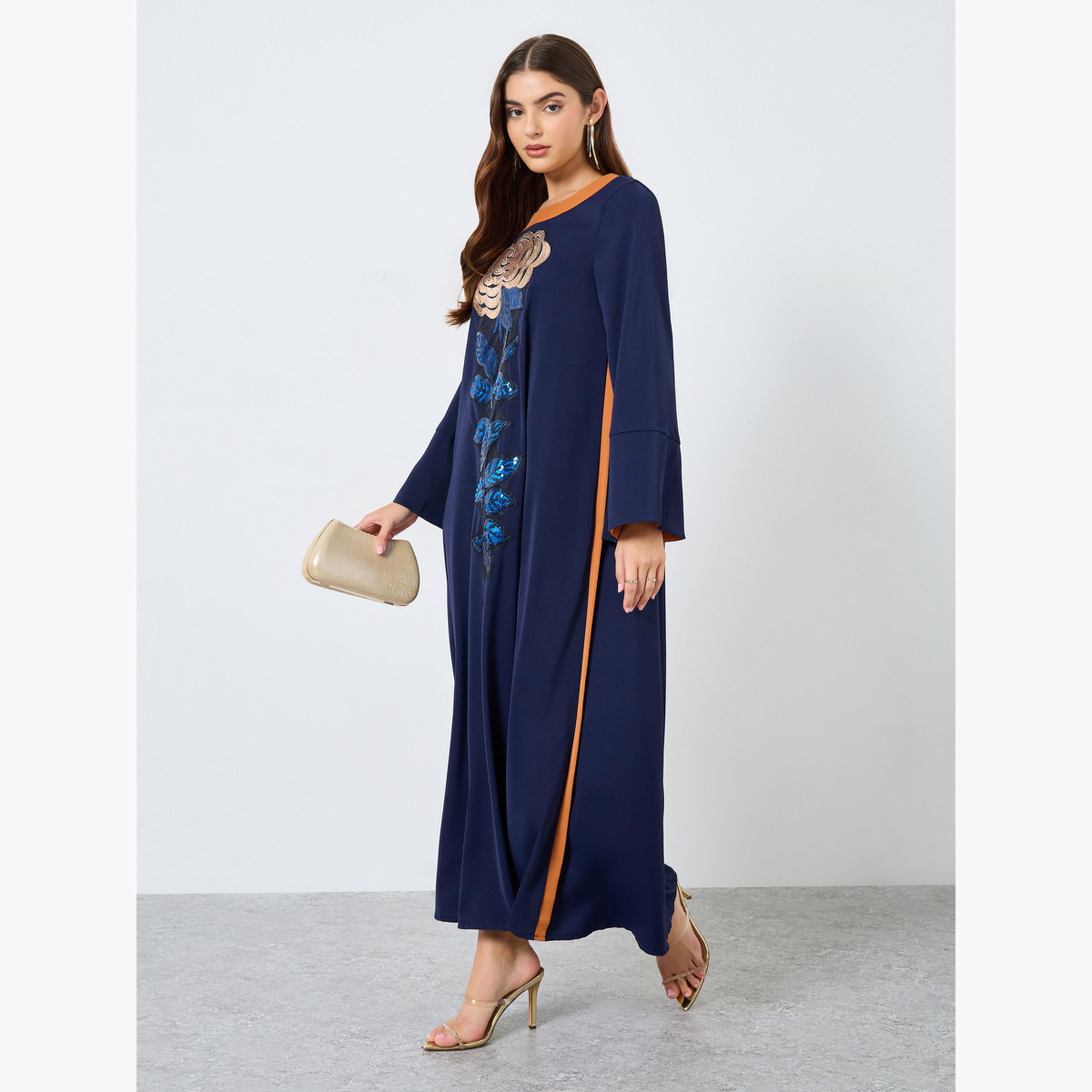 عباية بأكمام طويلة مزينة بالترتر-women-arabicclothing-jalabiyas-image-2