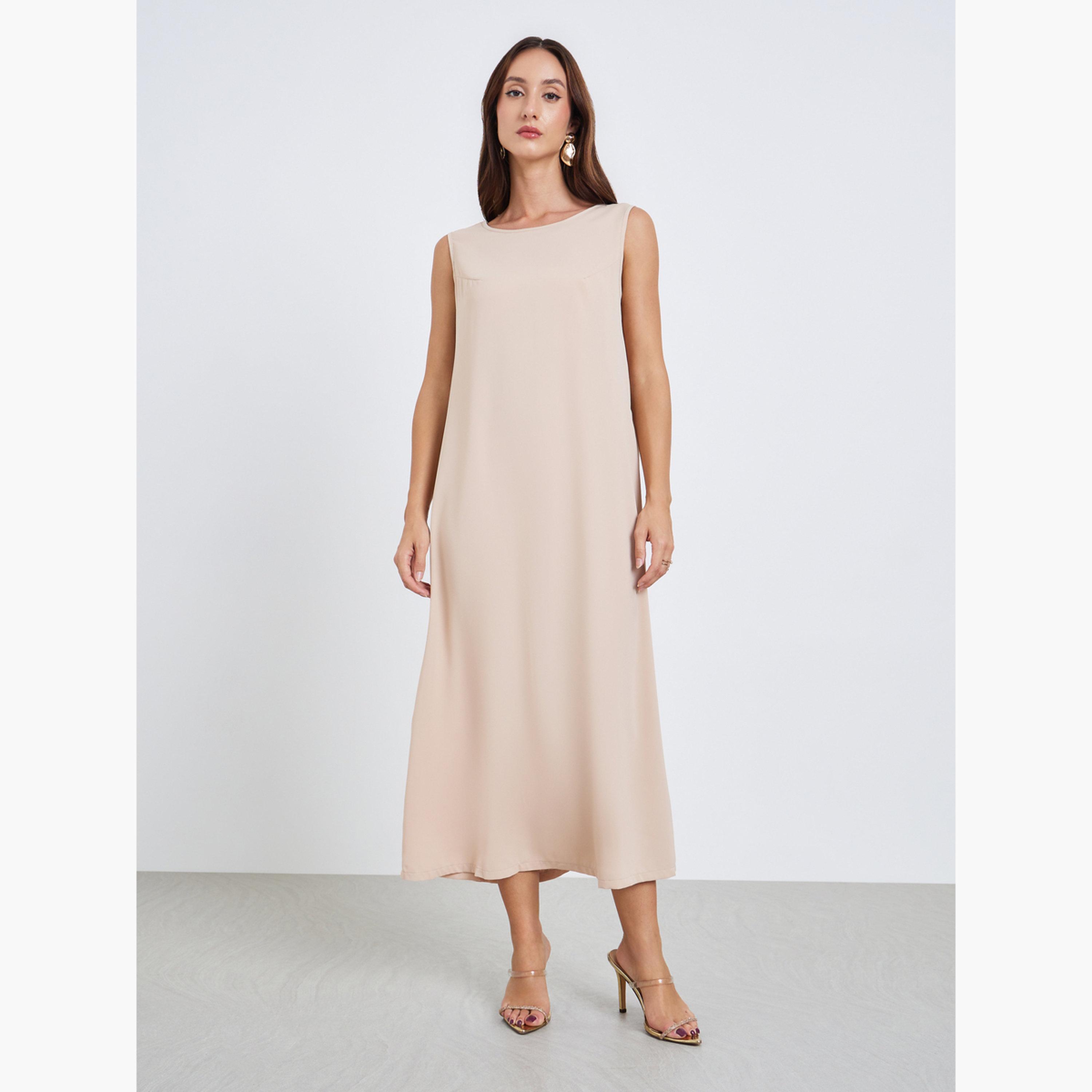 طقم عباية بحزام وتزيين لؤلؤ صناعي مع فستان-women-clothing-coordsets-image-3