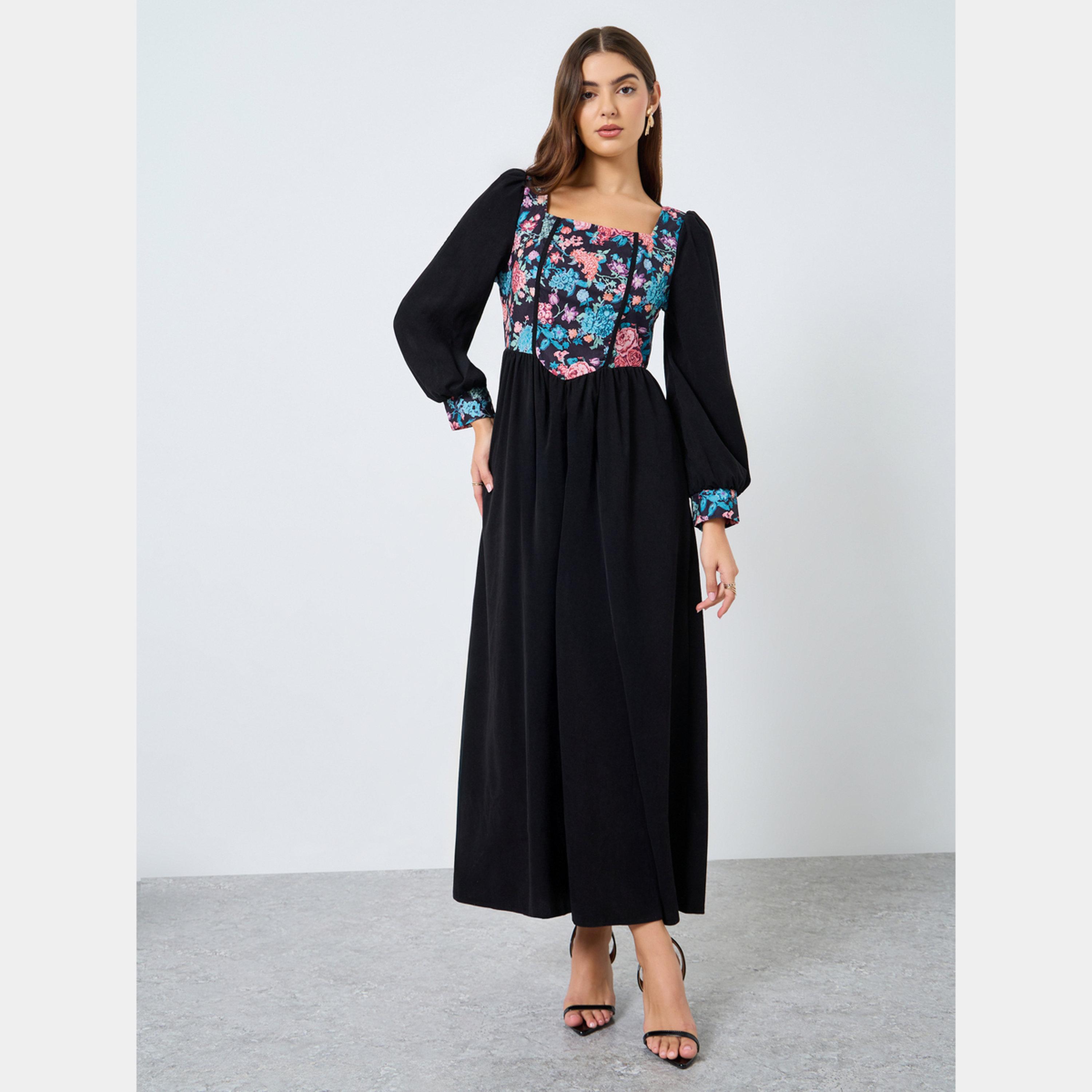 كينلي × ستايلي - فستان نسائي متوسط ​​الطول برقبة مربعة وأكمام منفوخة طباعةزهور-women-clothing-dresses-image-1