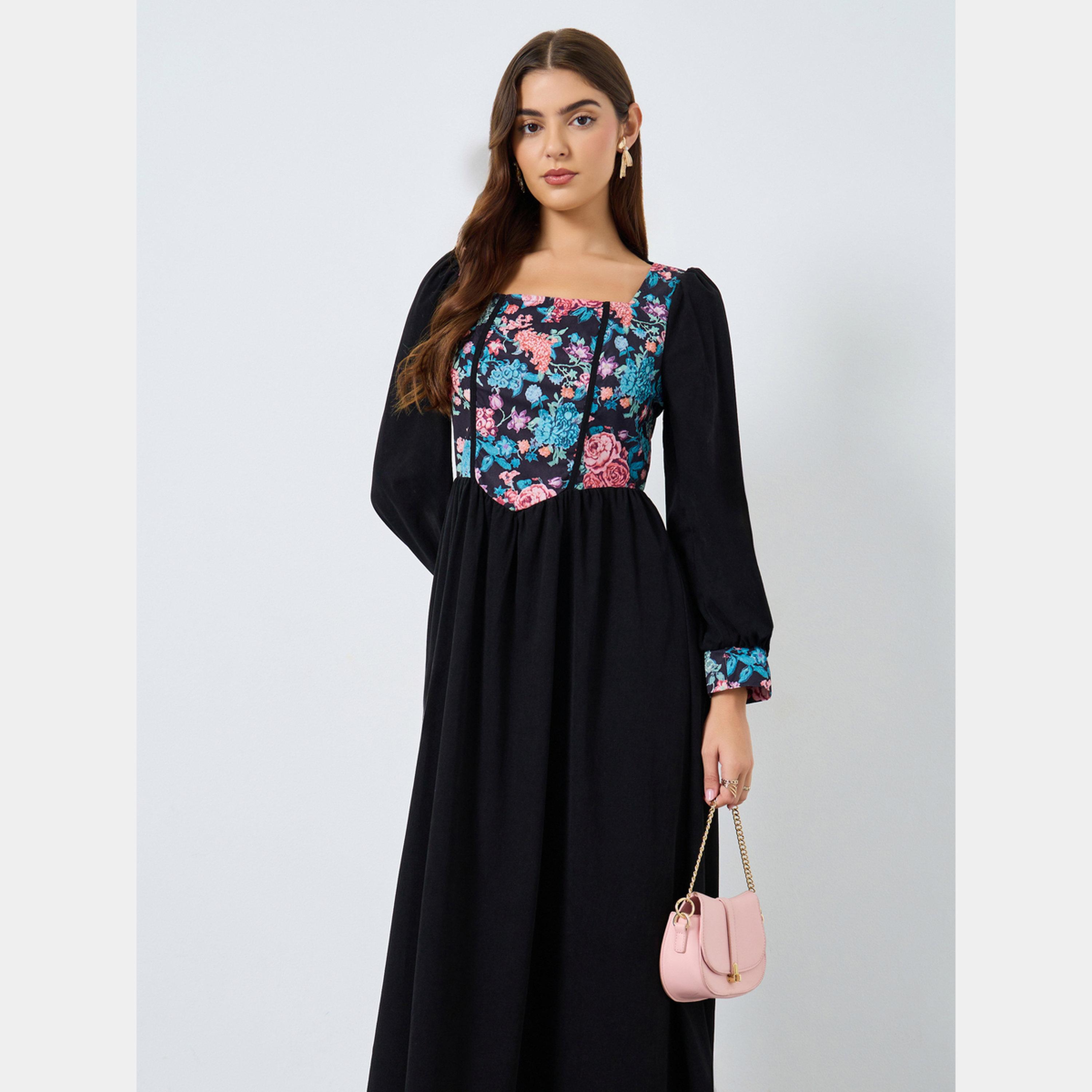 كينلي × ستايلي - فستان نسائي متوسط ​​الطول برقبة مربعة وأكمام منفوخة طباعةزهور-women-clothing-dresses-image-2