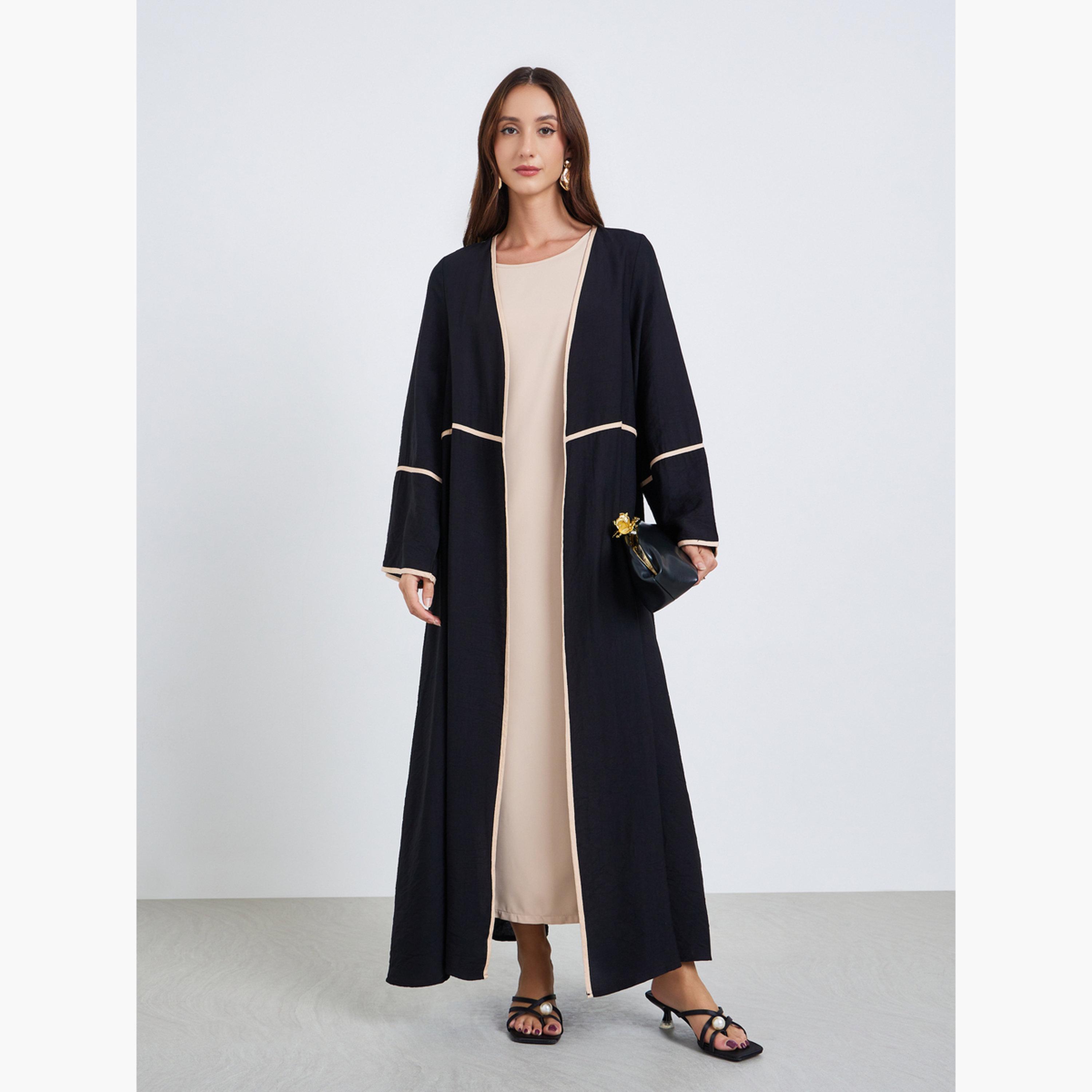 Keenly X Styli Women Contrast Detail Long Sleeve Abaya and Dress Co-Ords-women-clothing-coordsets-image-1