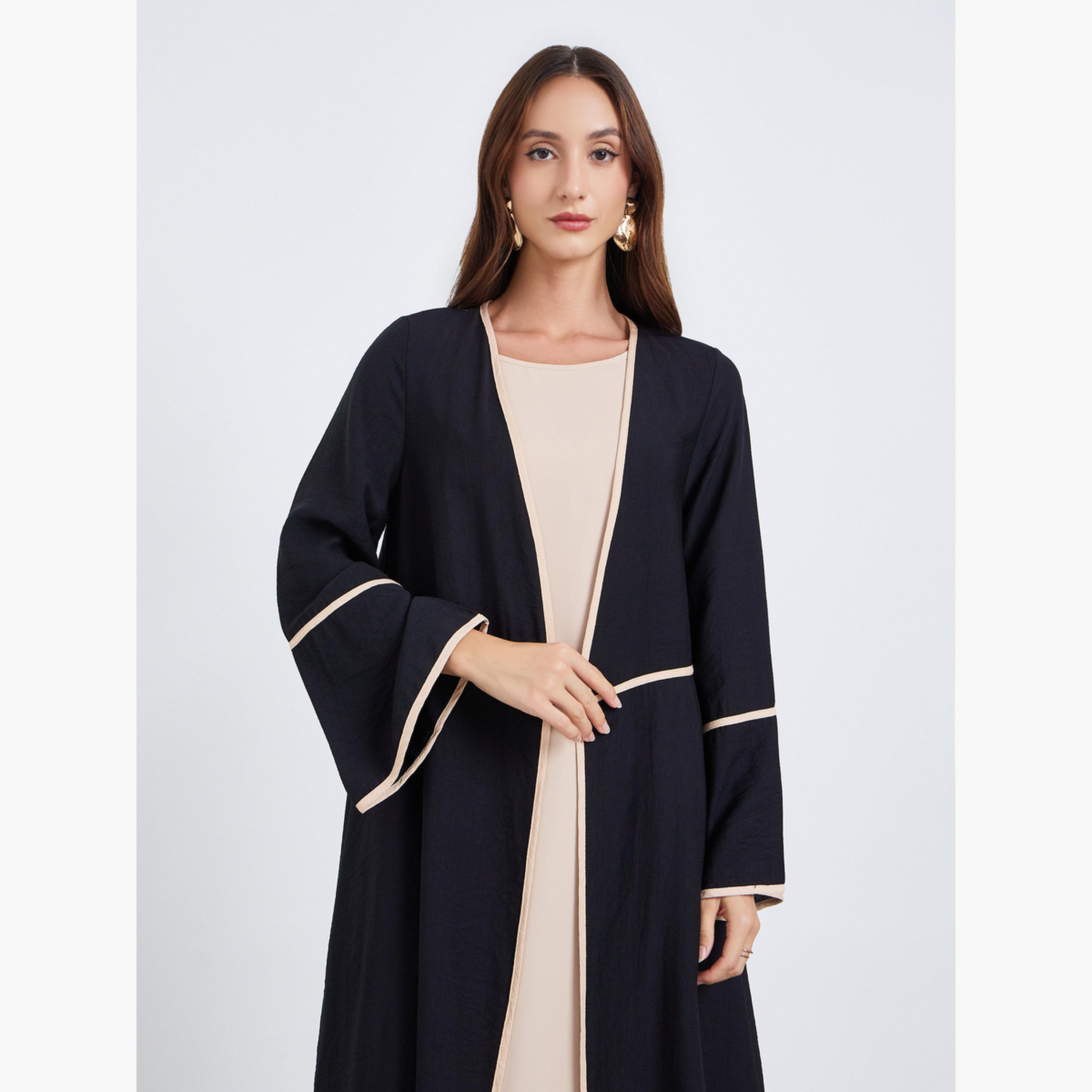 Keenly X Styli Women Contrast Detail Long Sleeve Abaya and Dress Co-Ords-women-clothing-coordsets-image-2