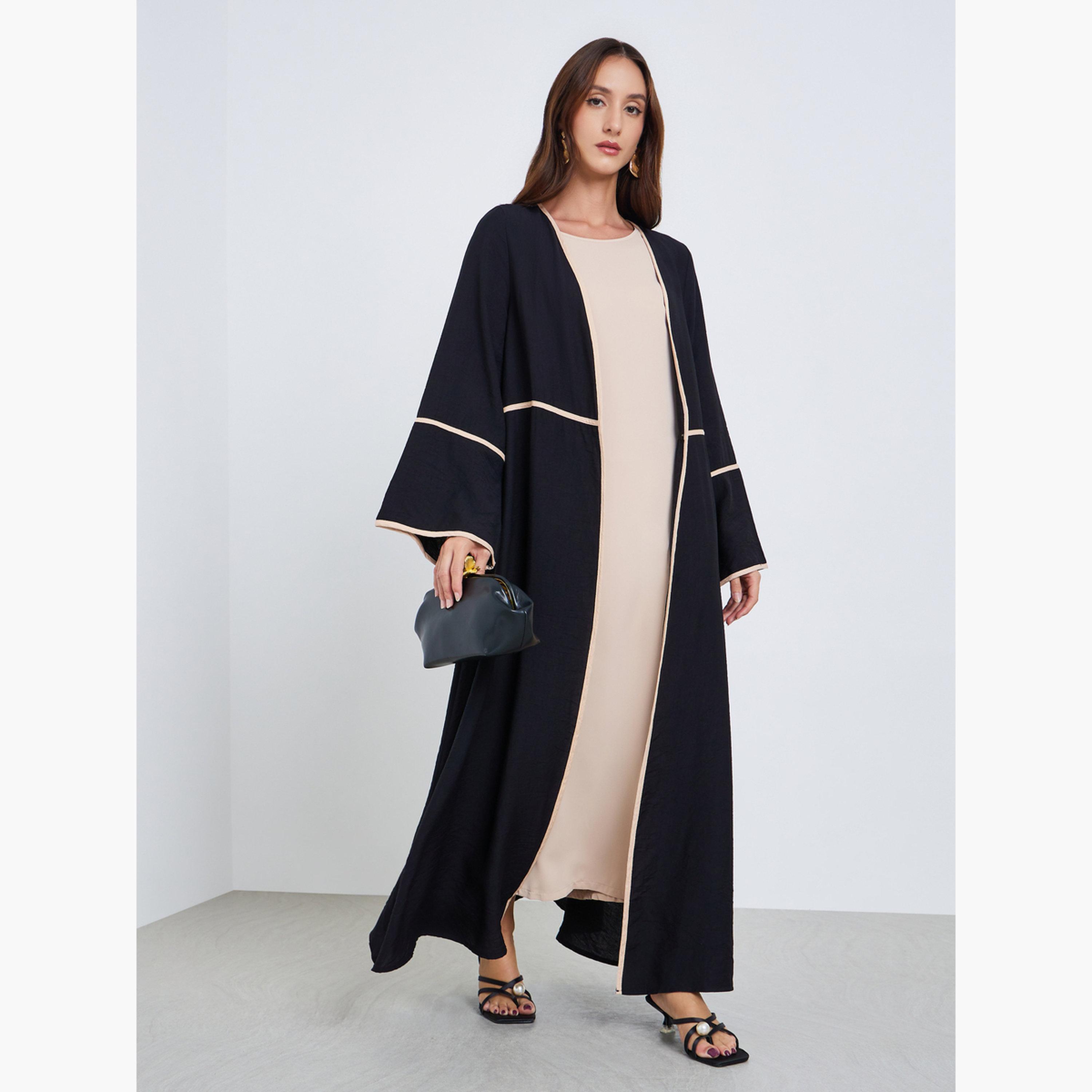 Keenly X Styli Women Contrast Detail Long Sleeve Abaya and Dress Co-Ords-women-clothing-coordsets-image-3