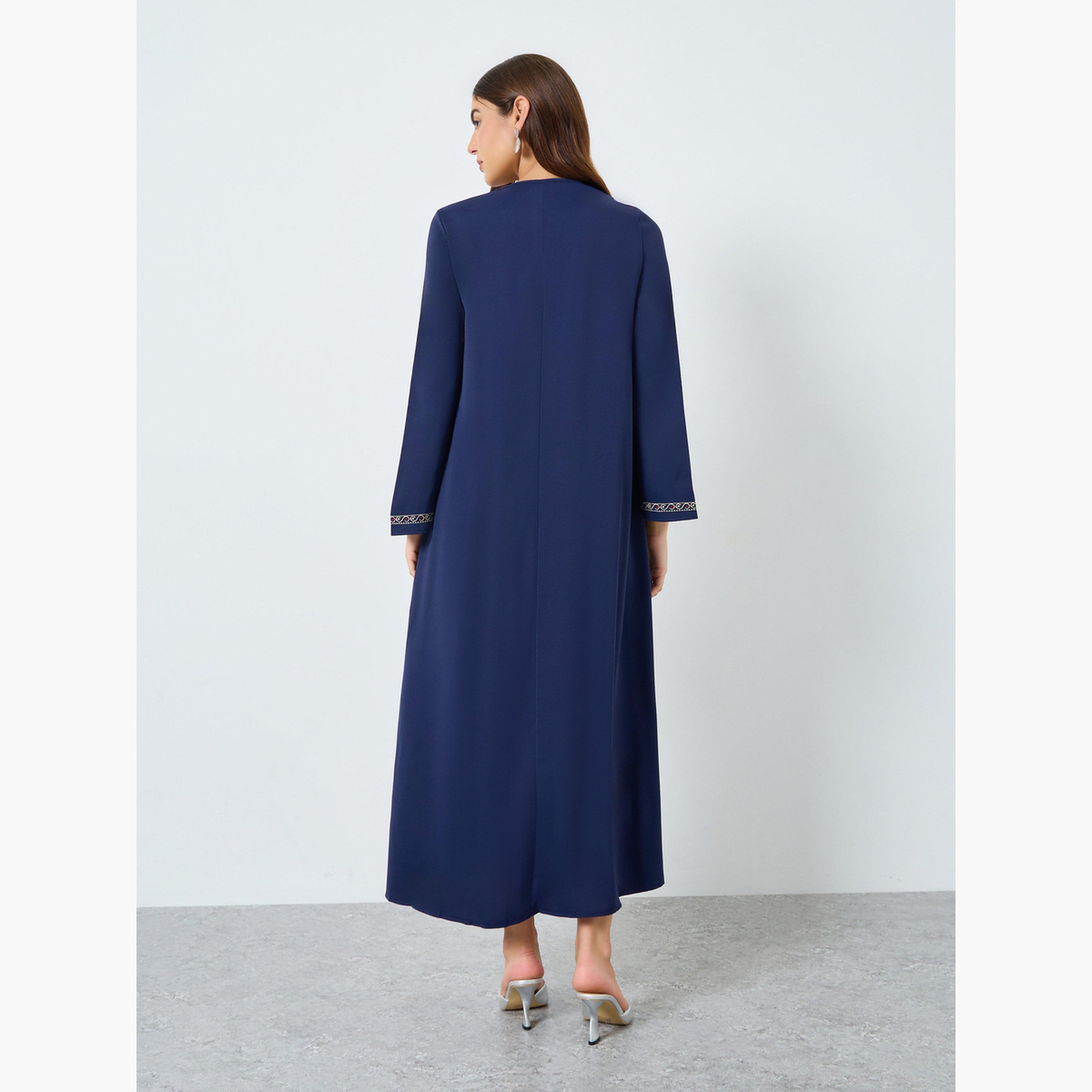 كينلي × ستايلي - جلابية مطرزة برقبة وأكمام طويلة-women-arabicclothing-jalabiyas-image-4