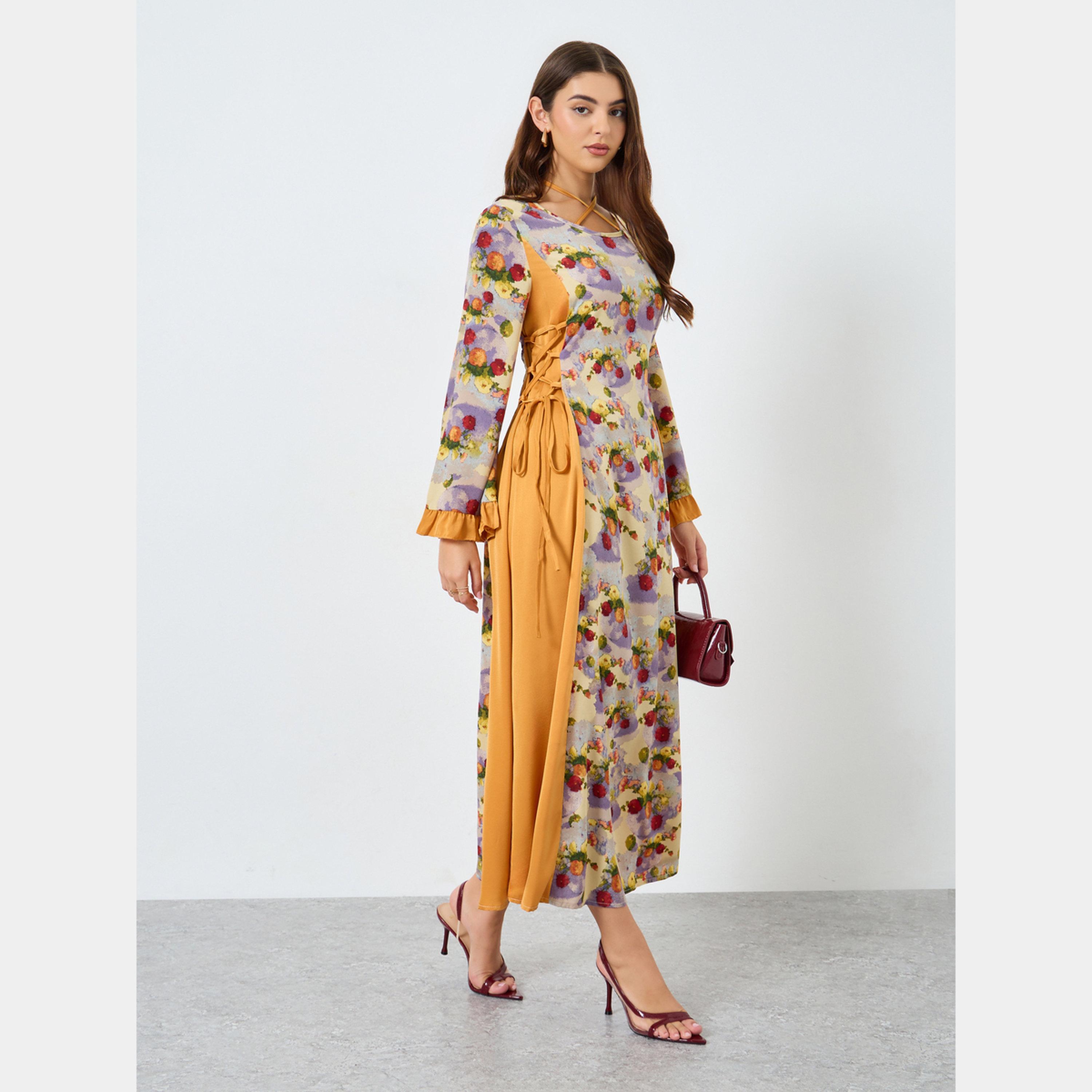 كينلي × ستايلي - فستان ماكسي نسائي بأكمام طويلة ورقبة مربوطة طباعة زهور-women-clothing-dresses-image-2