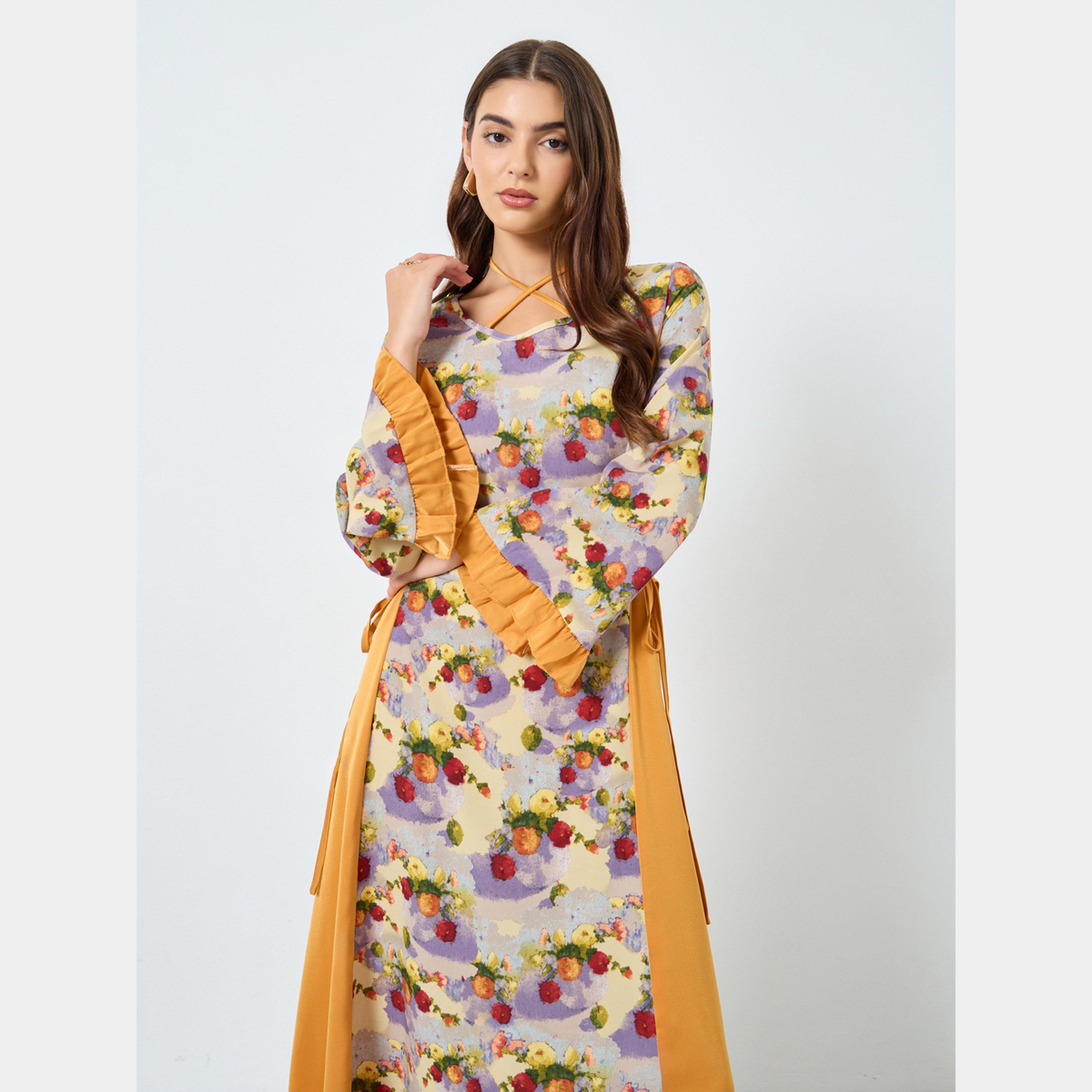 كينلي × ستايلي - فستان ماكسي نسائي بأكمام طويلة ورقبة مربوطة طباعة زهور-women-clothing-dresses-image-3