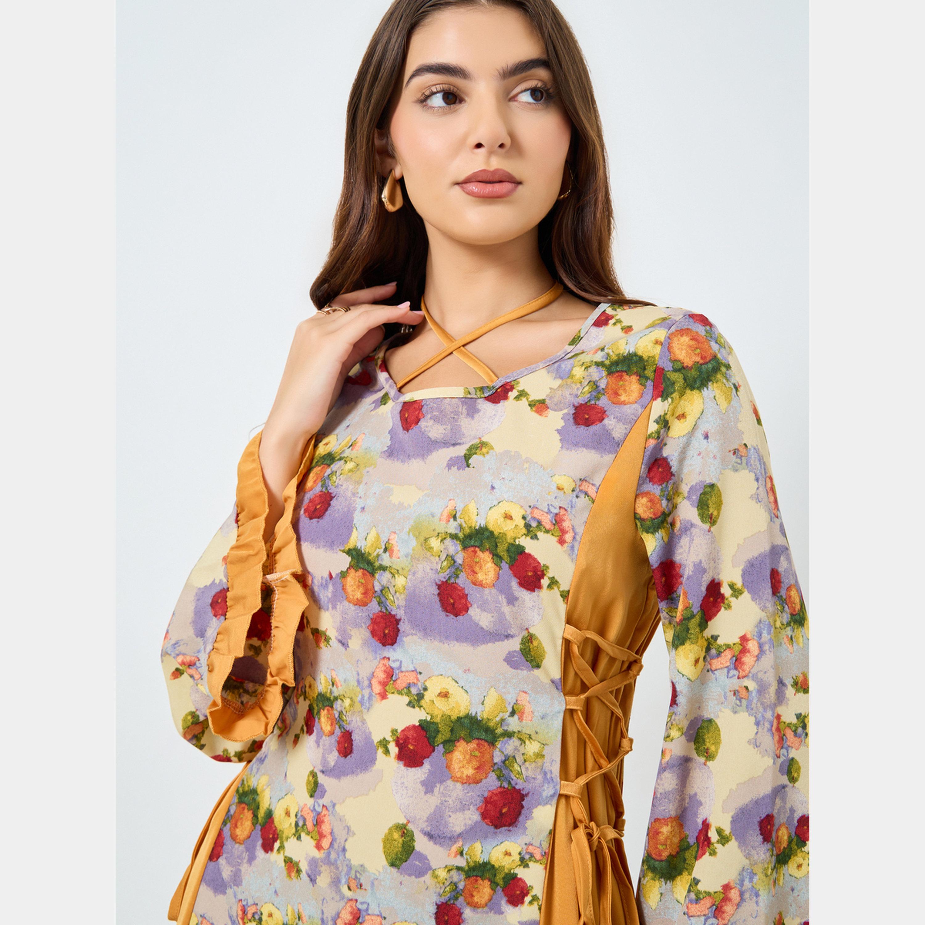 كينلي × ستايلي - فستان ماكسي نسائي بأكمام طويلة ورقبة مربوطة طباعة زهور-women-clothing-dresses-image-4