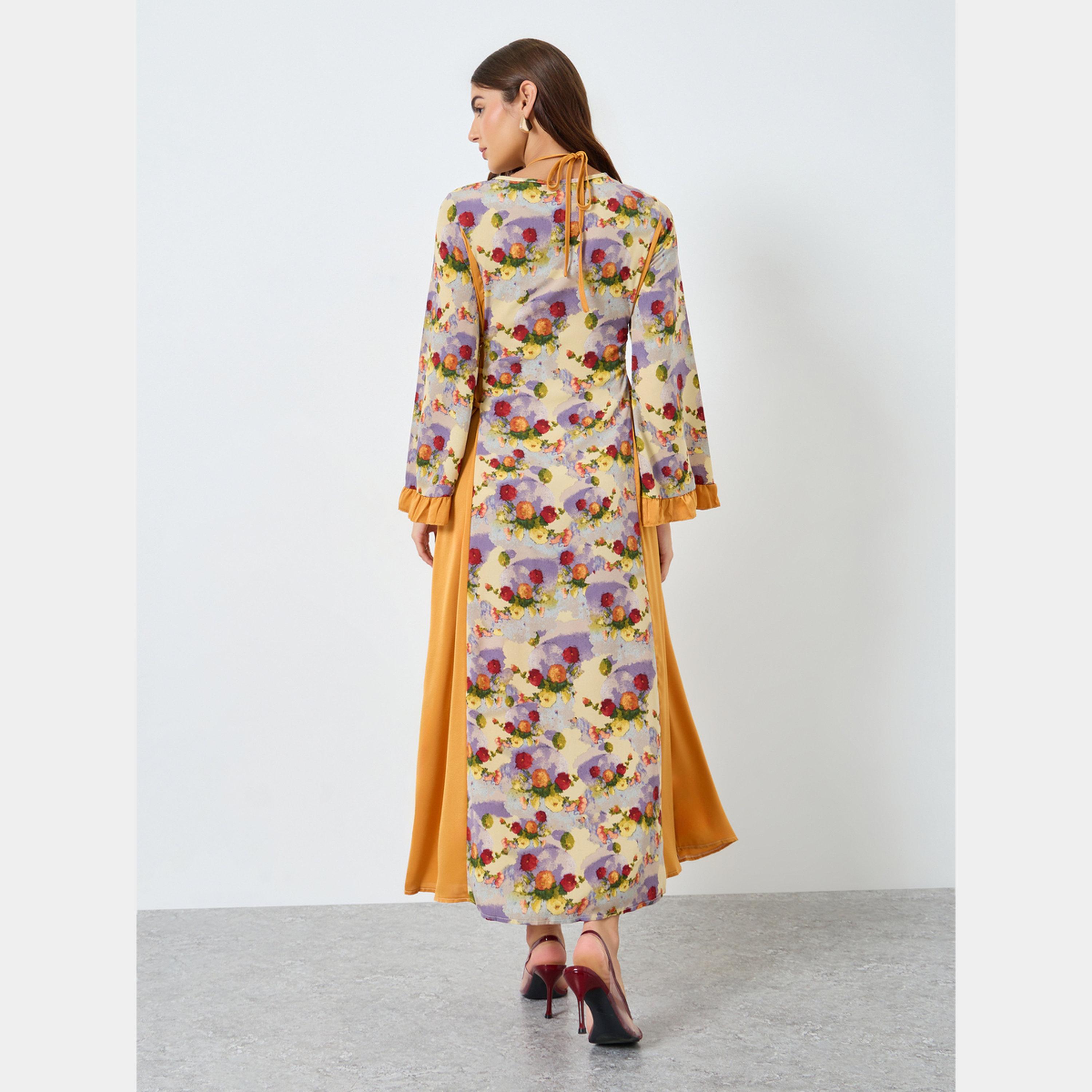 كينلي × ستايلي - فستان ماكسي نسائي بأكمام طويلة ورقبة مربوطة طباعة زهور-women-clothing-dresses-image-5