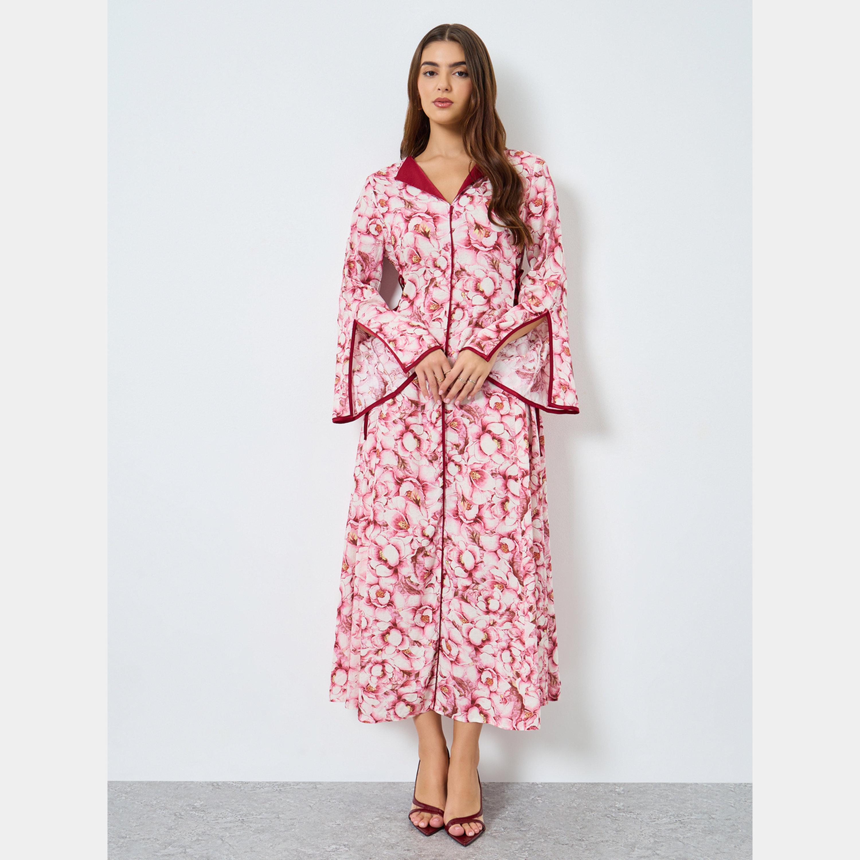 كينلي × ستايلي - فستان ماكسي نسائي بأكمام طويلة رقبة حرف V مطبوع بالكامل-women-clothing-dresses-image-1