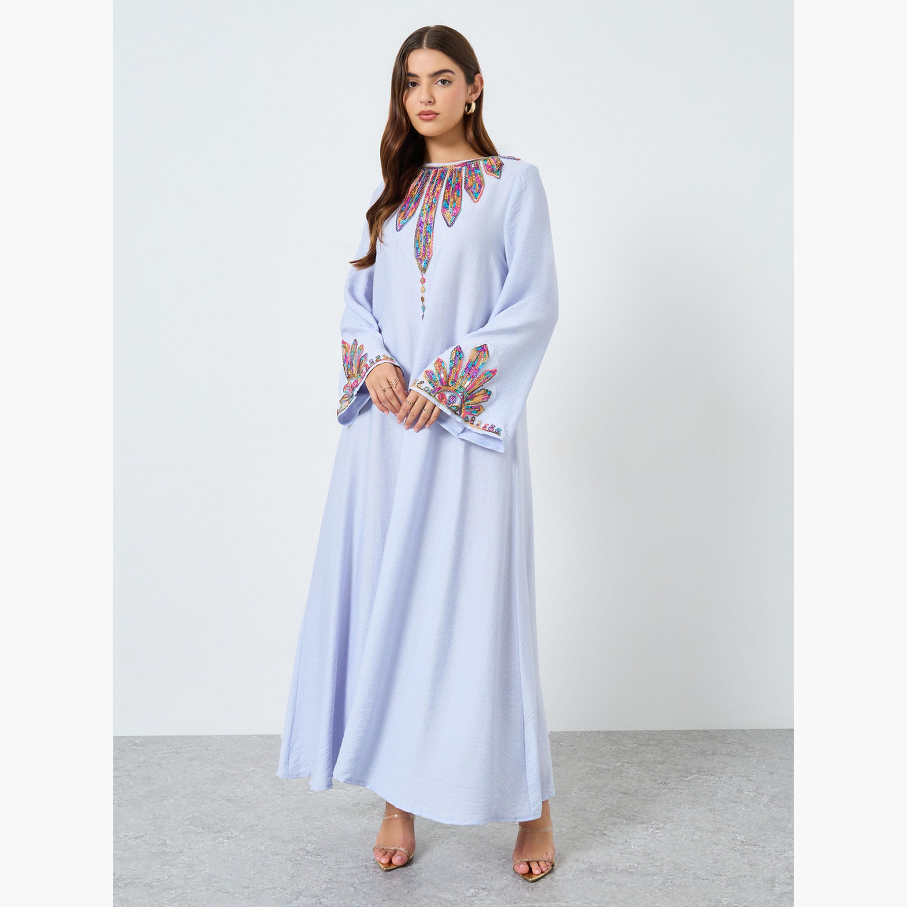 كينلي × ستايلي - جلابية مزينة بالترتر بأكمام طويلة-women-arabicclothing-jalabiyas-image-1