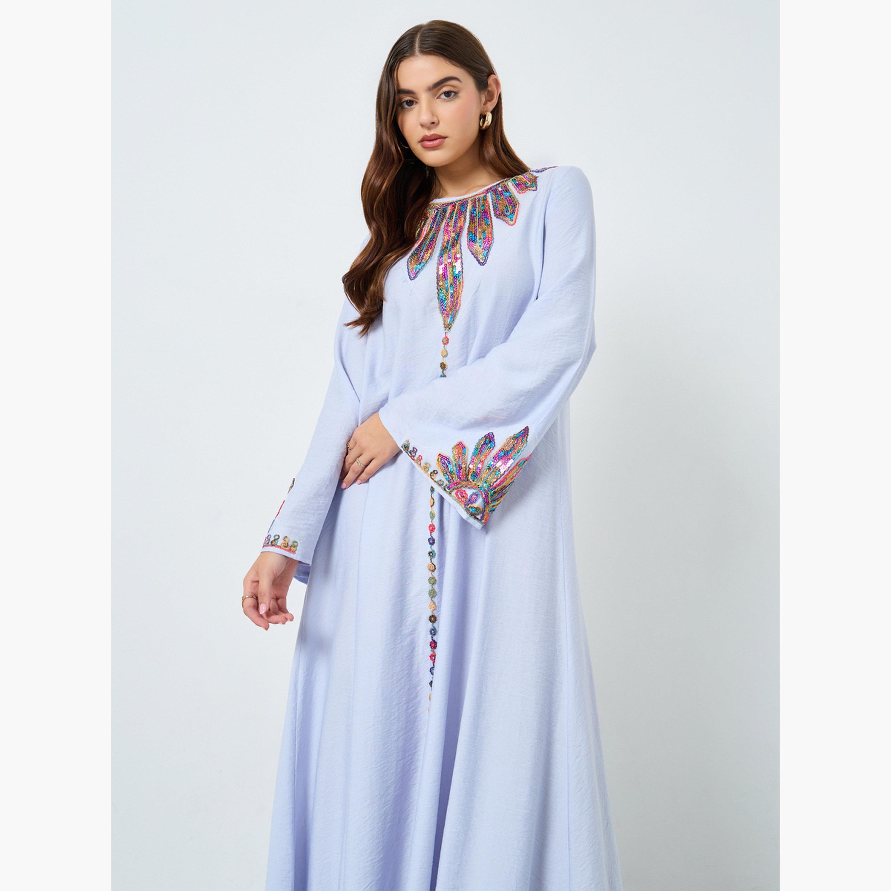 كينلي × ستايلي - جلابية مزينة بالترتر بأكمام طويلة-women-arabicclothing-jalabiyas-image-2