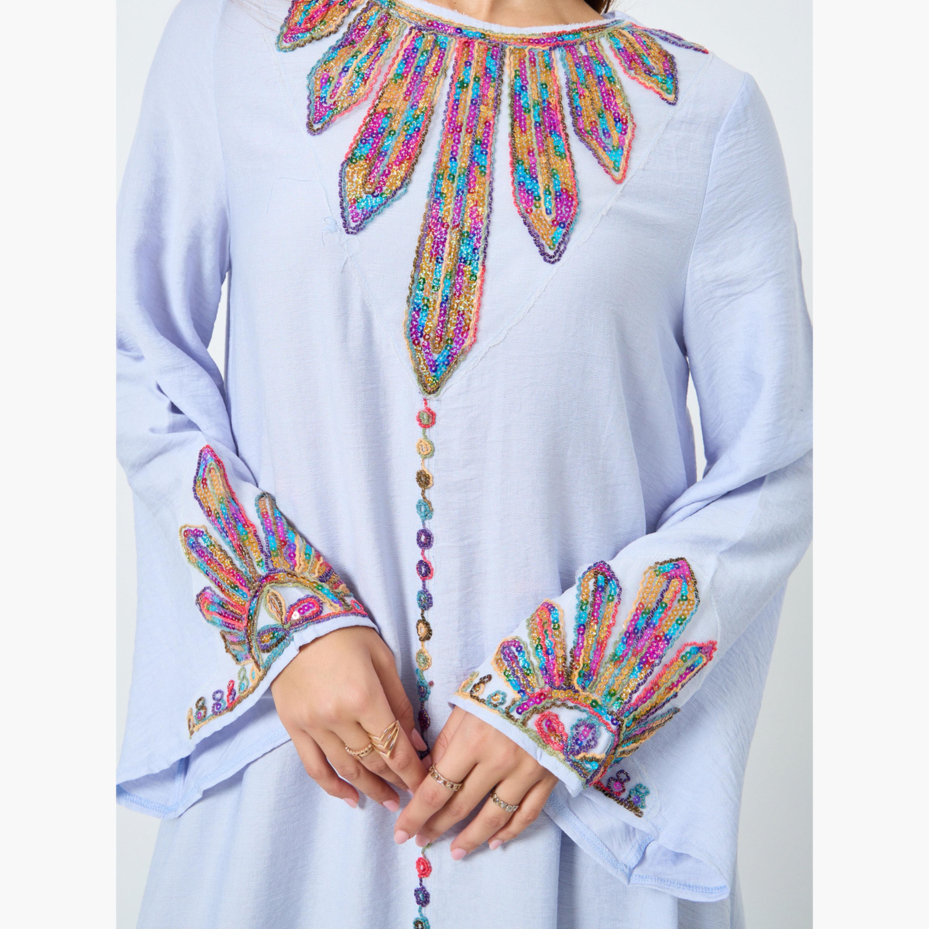 Keenly X Styli Sequin Embellished Long Sleeve Jalabiya-women-arabicclothing-jalabiyas-image-3