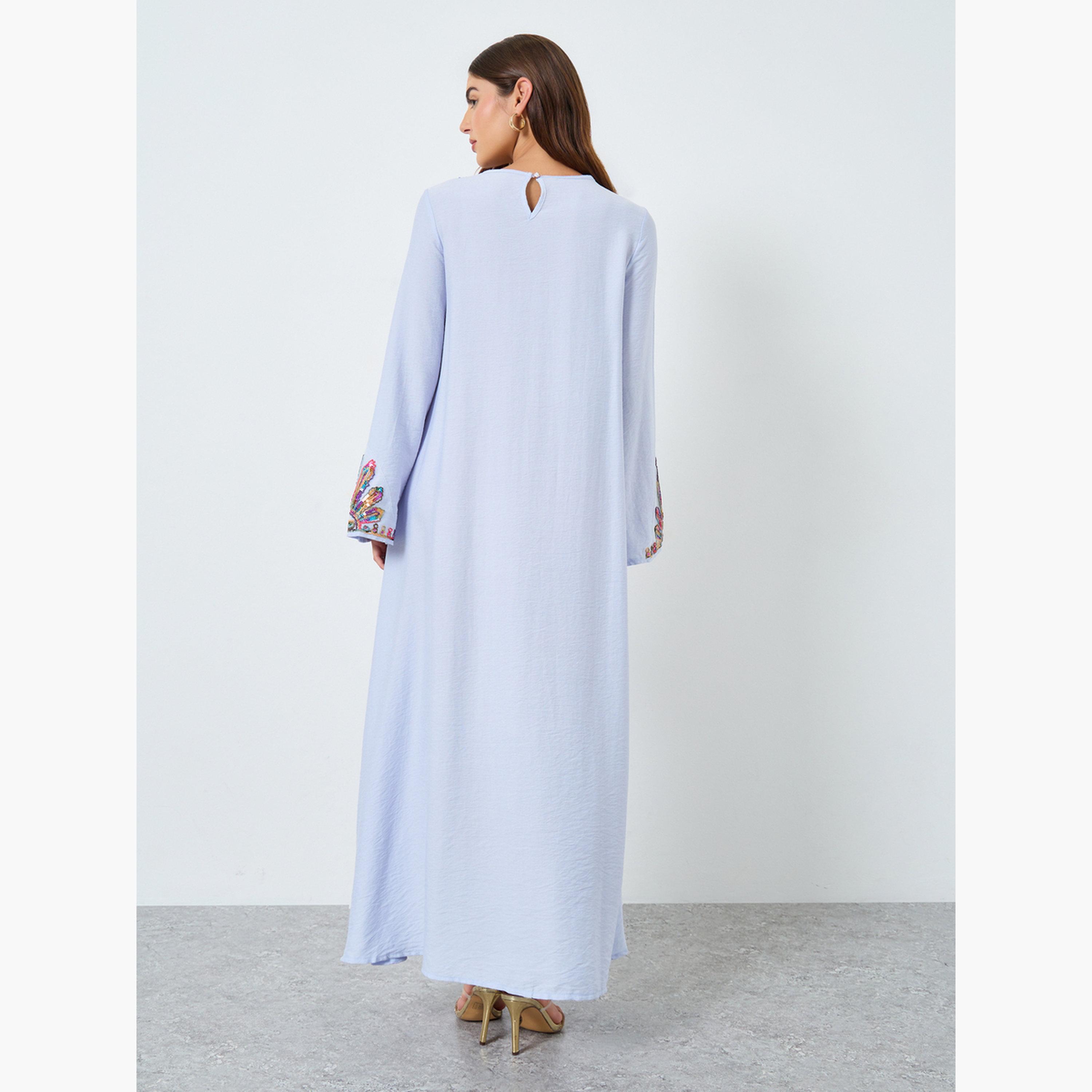 Keenly X Styli Sequin Embellished Long Sleeve Jalabiya-women-arabicclothing-jalabiyas-image-4