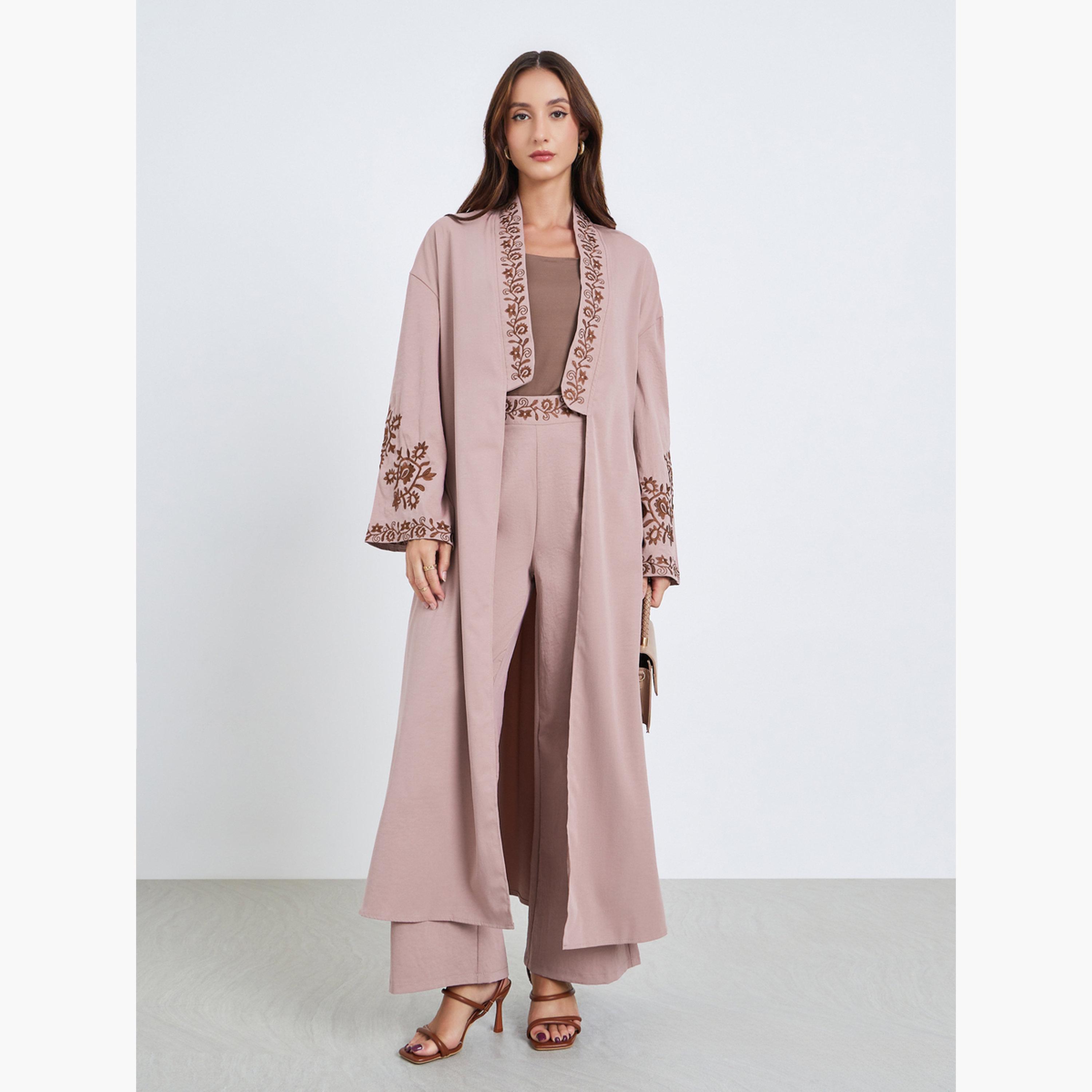 Keenly X Styli Women Embroidery Detail Long Sleeve Abaya and Pants Co-Ords-women-clothing-coordsets-image-1