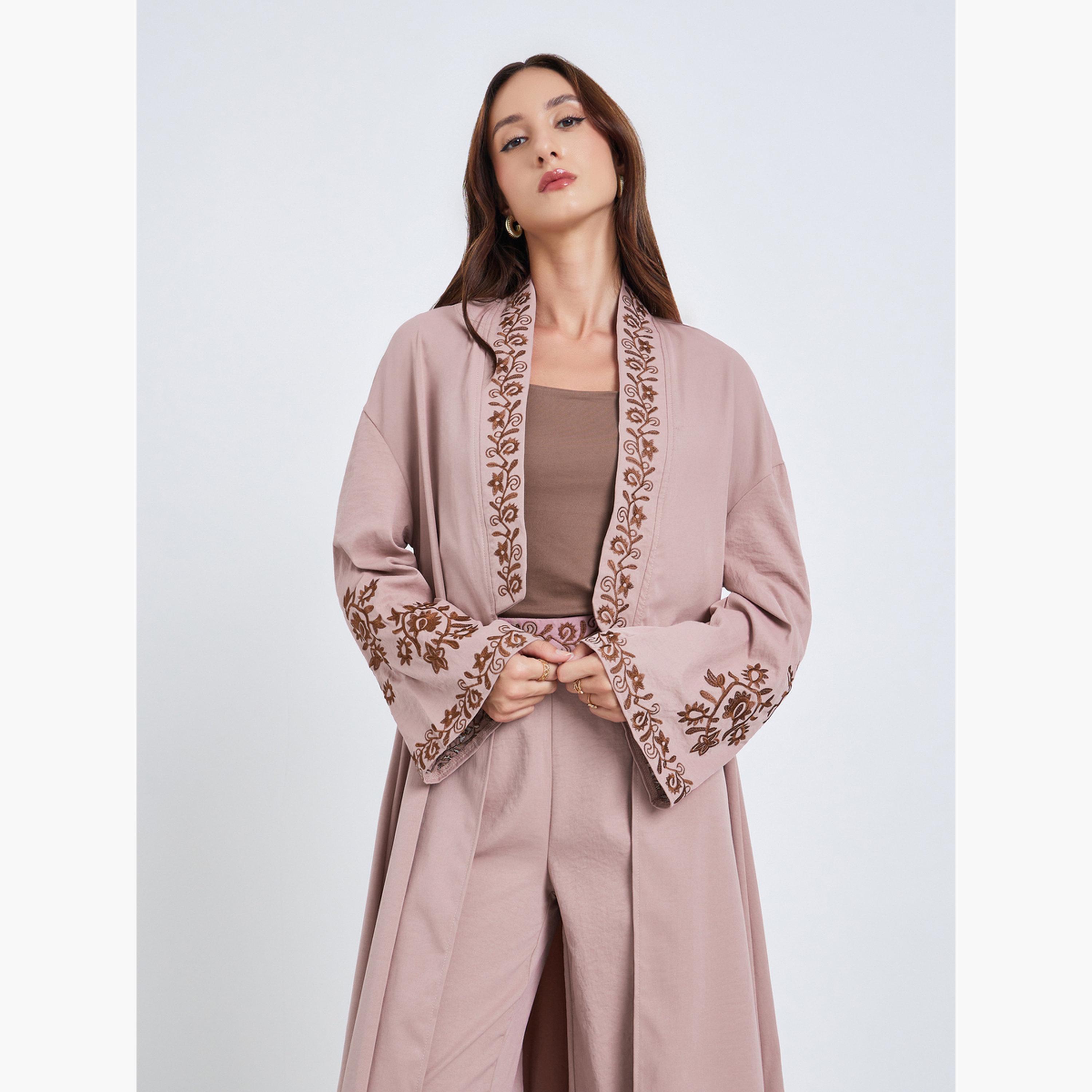 Keenly X Styli Women Embroidery Detail Long Sleeve Abaya and Pants Co-Ords-women-clothing-coordsets-image-2