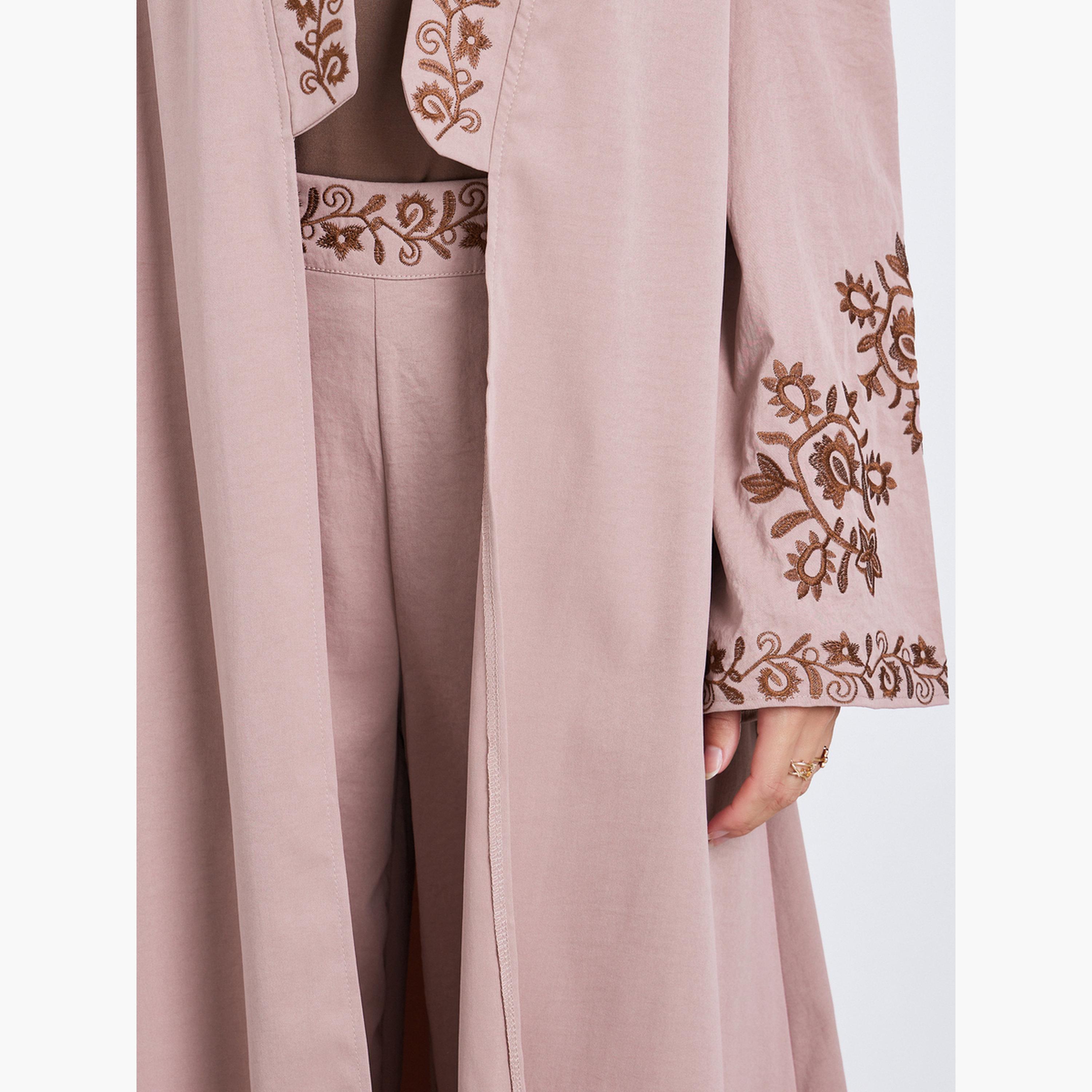 Keenly X Styli Women Embroidery Detail Long Sleeve Abaya and Pants Co-Ords-women-clothing-coordsets-image-3