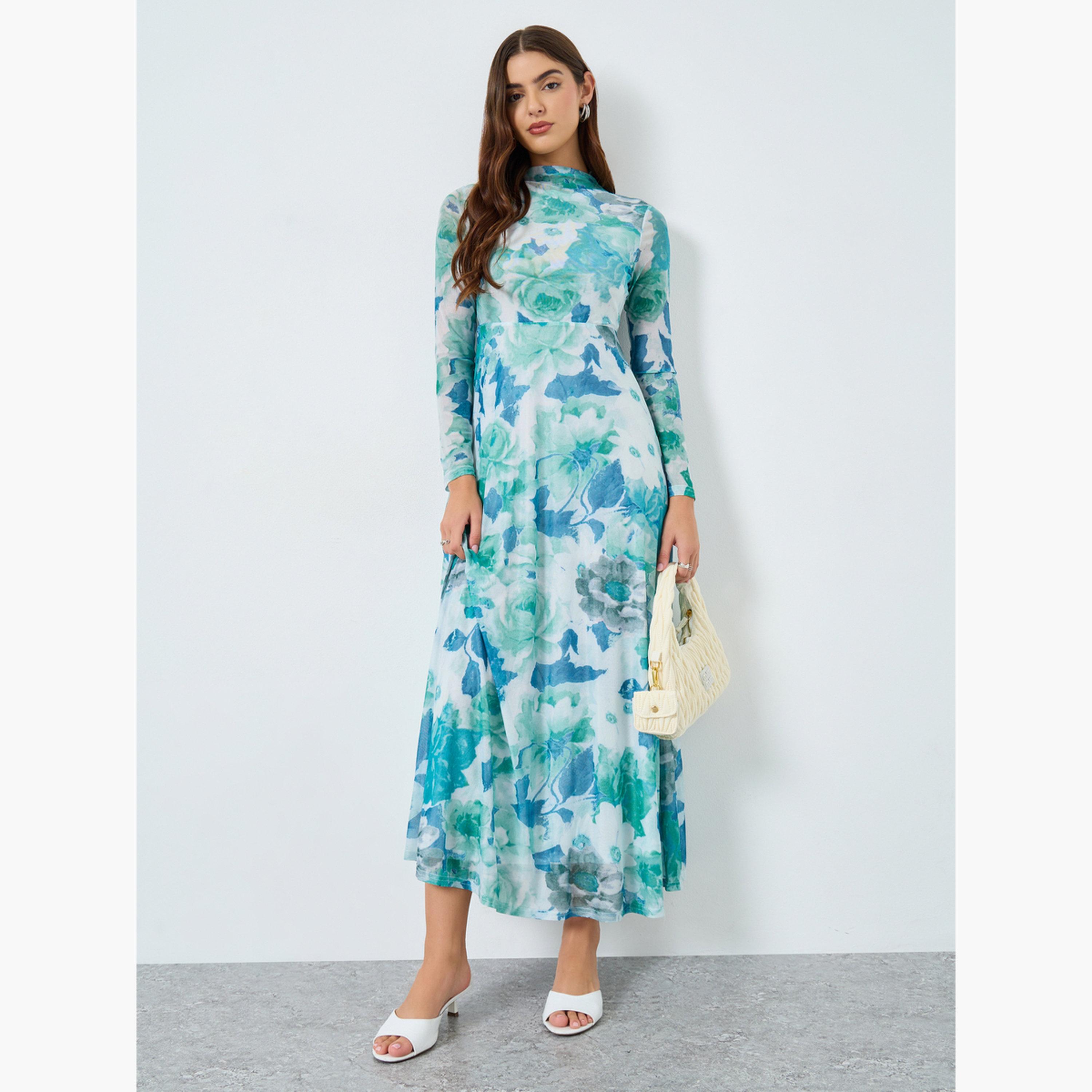 فستان طويل بطبعة زهور وأكمام طويلة-women-clothing-dresses-image-1