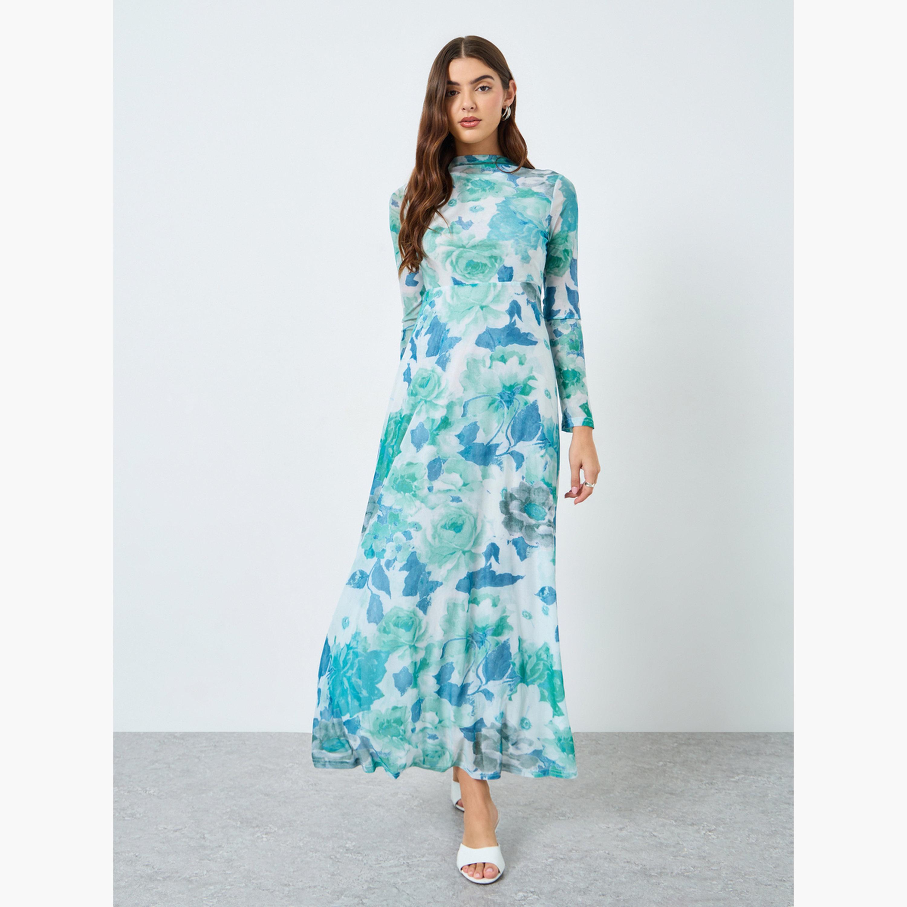 فستان طويل بطبعة زهور وأكمام طويلة-women-clothing-dresses-image-2