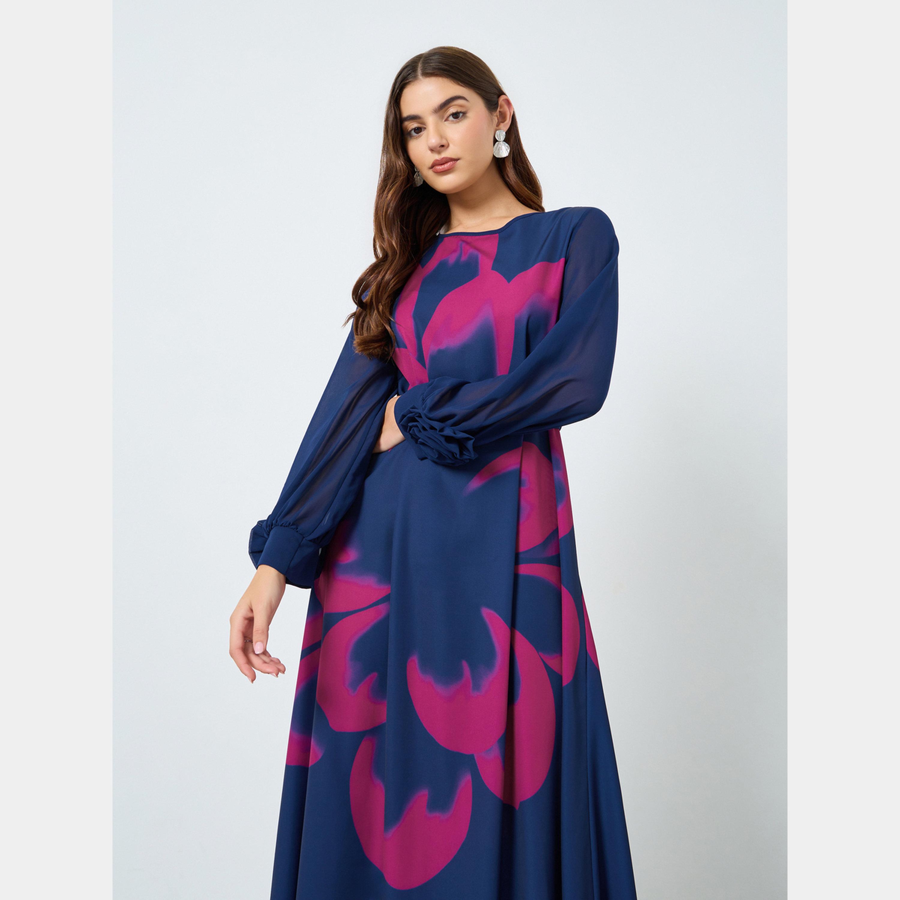 كينلي × ستايلي - فستان ماكسي نسائي بحزام ورقبة دائرية وأكمام طويلة طباعة زهور-women-clothing-dresses-image-2