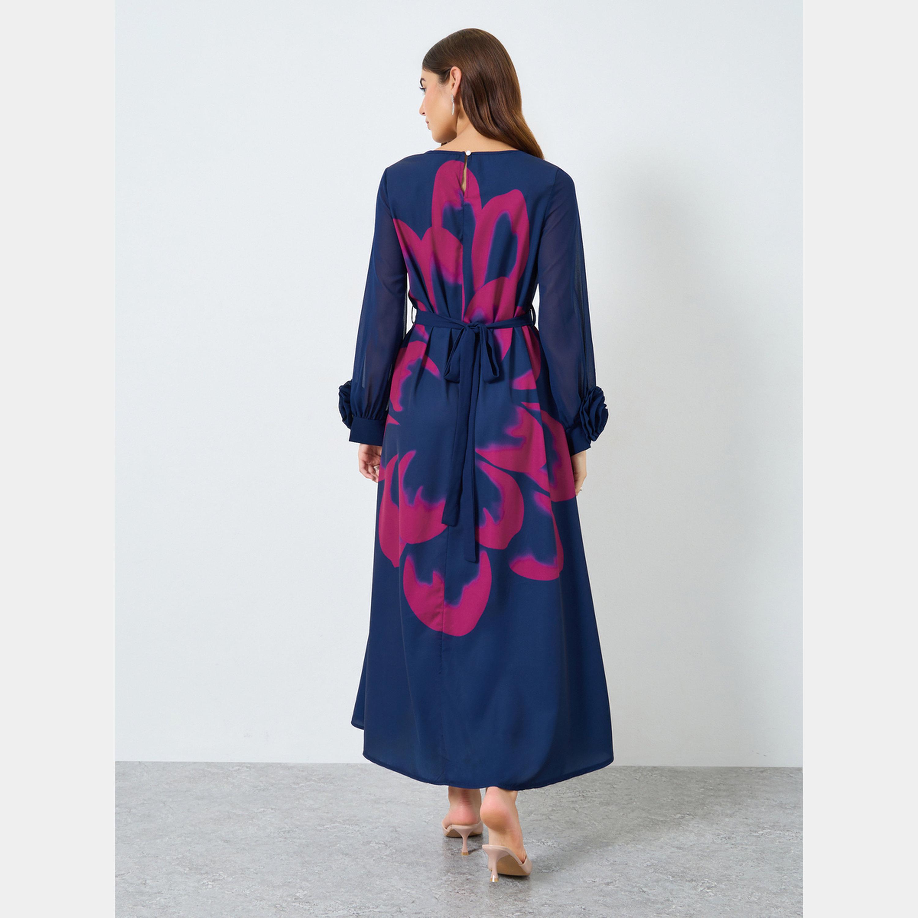 كينلي × ستايلي - فستان ماكسي نسائي بحزام ورقبة دائرية وأكمام طويلة طباعة زهور-women-clothing-dresses-image-4