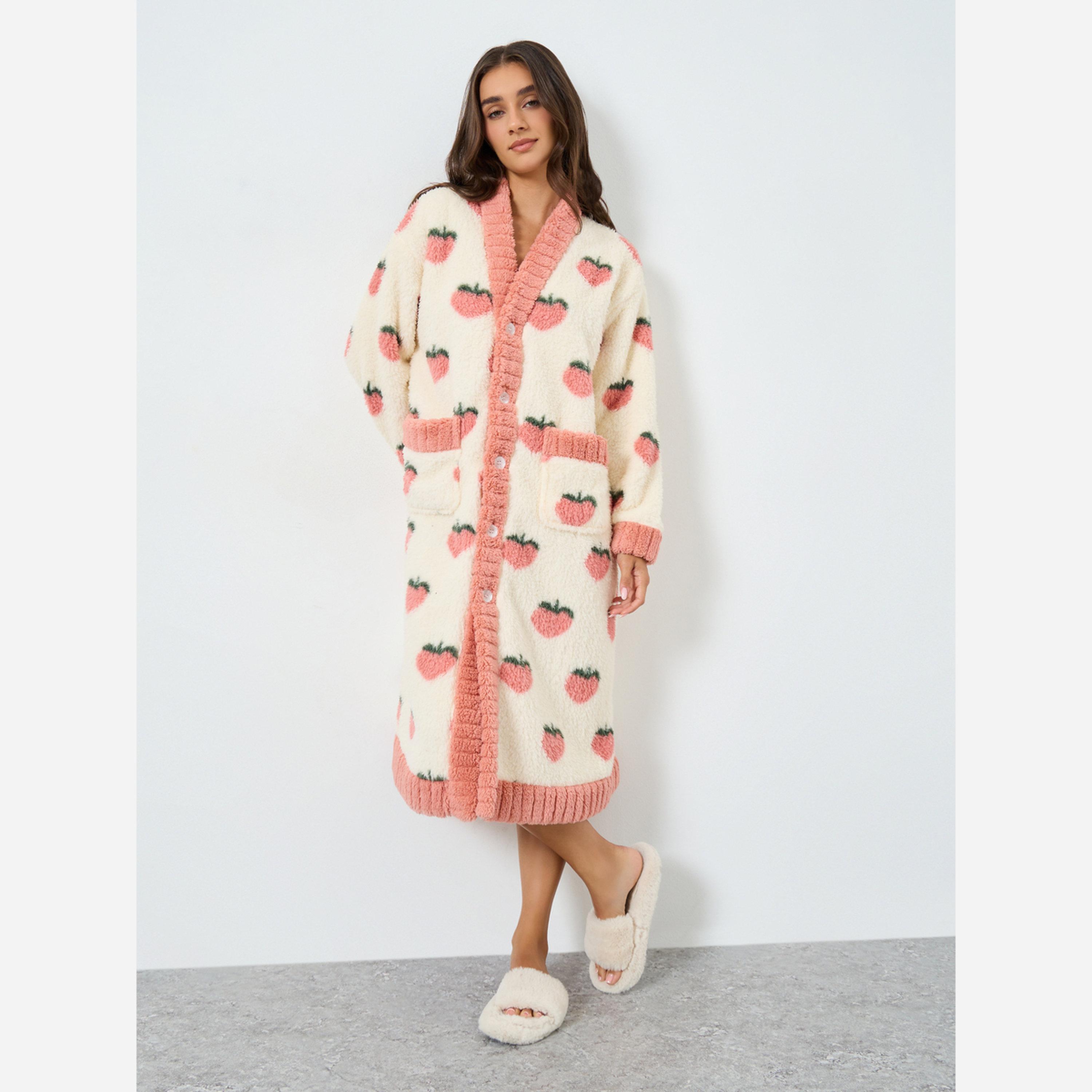 Take Two Women Strawberry Graphic Printed Button Front Robe-women-clothing-nightwear-robes-image-1